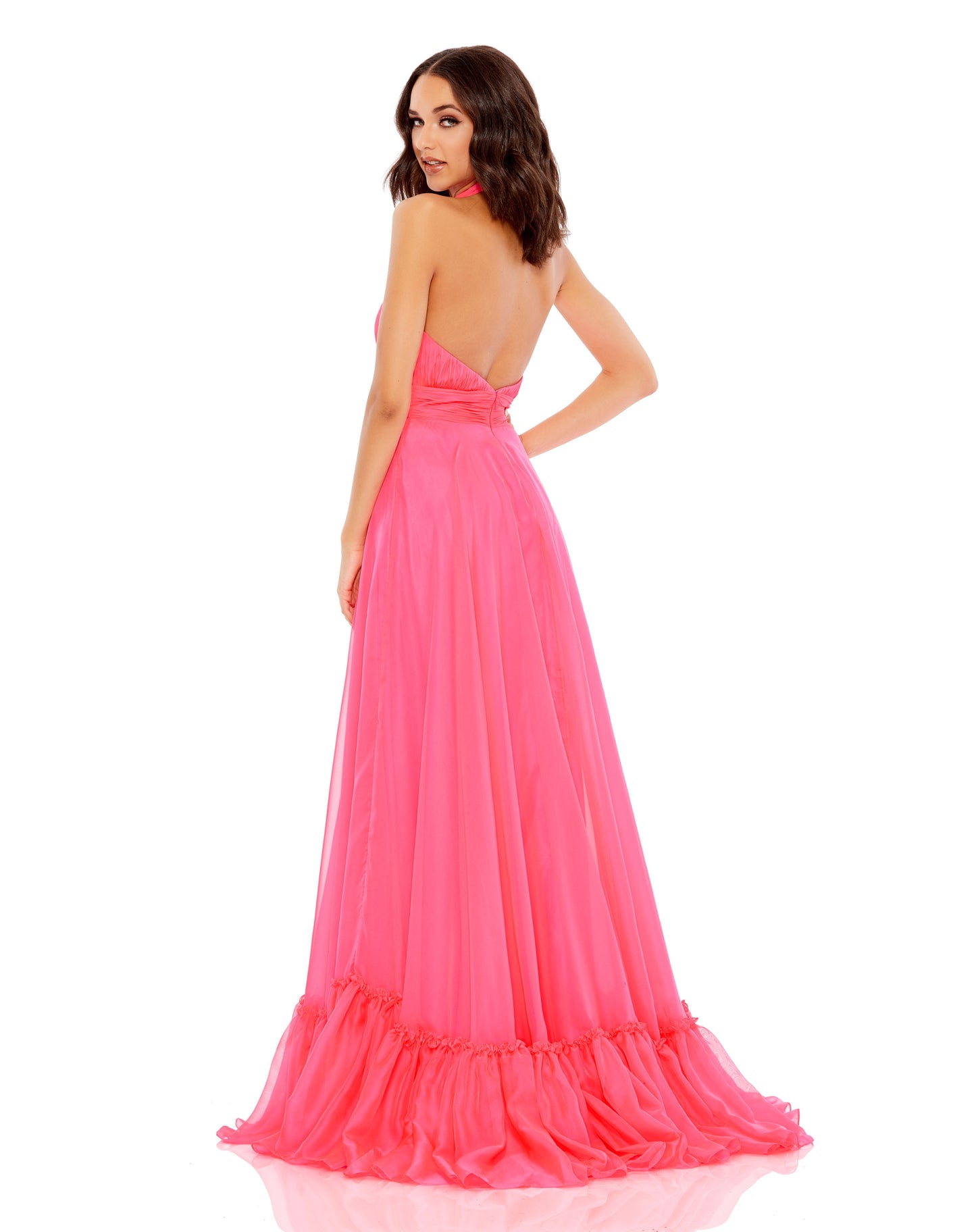 High Neck Tiered Chiffon Halter Gown