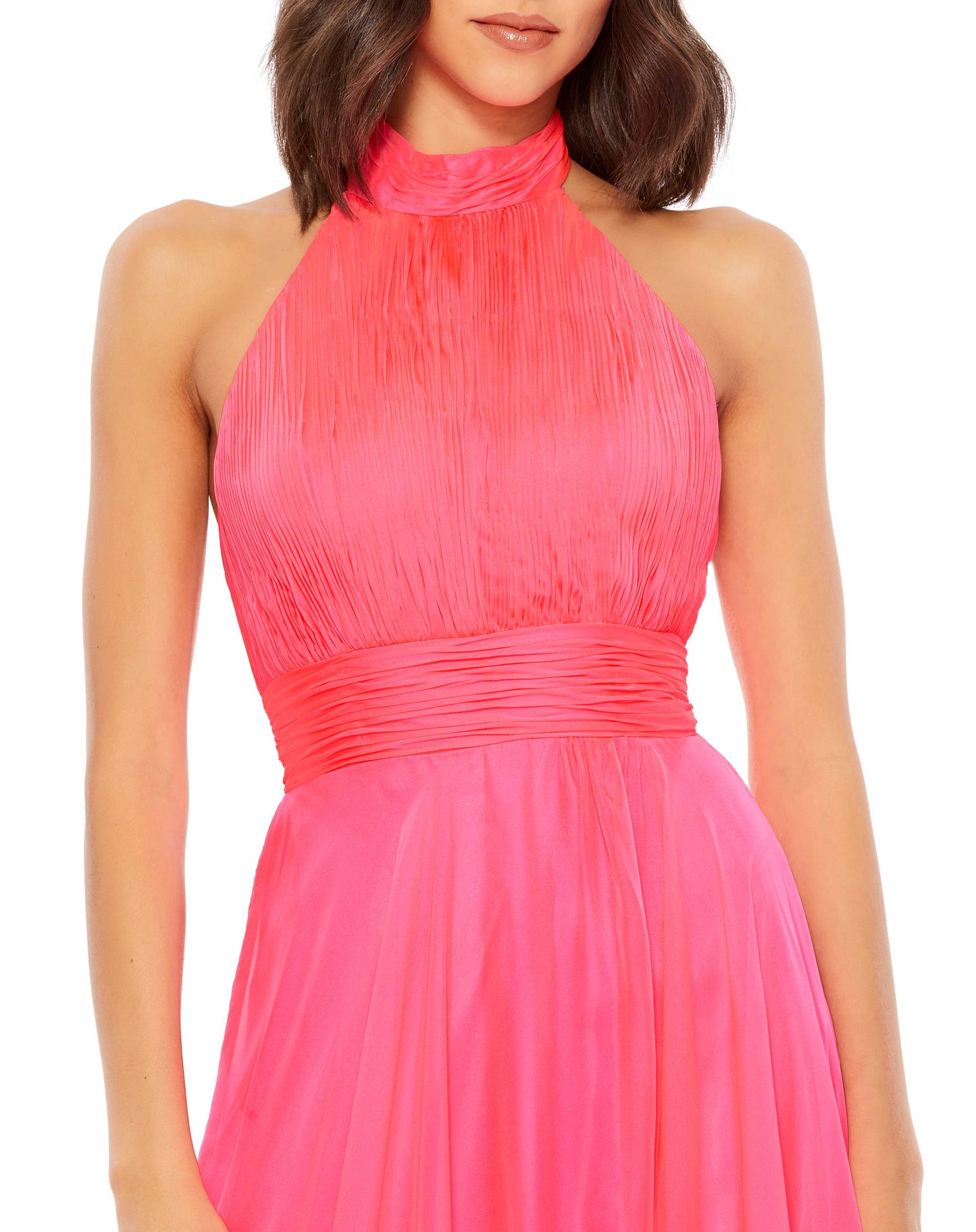 High Neck Tiered Chiffon Halter Gown