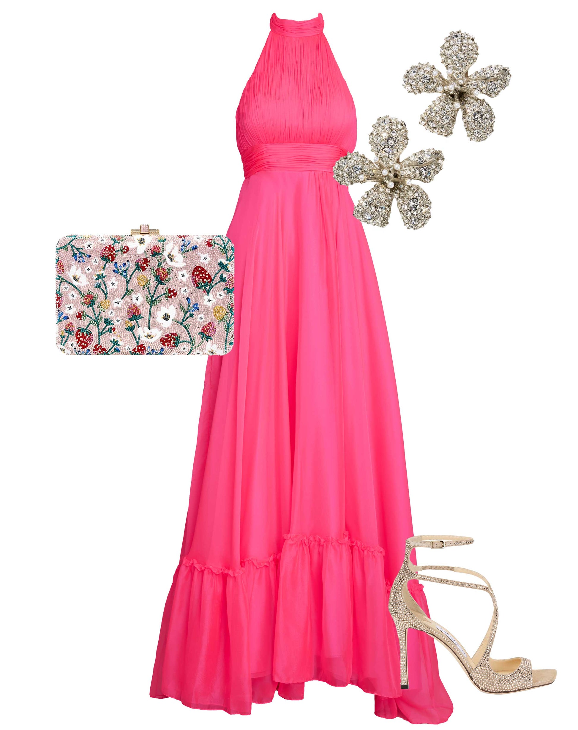 Pink High Neck Tiered Chiffon Halter Gown - Mac Duggal Pink High Neck Tiered Chiffon Halter Gown - Mac Duggal