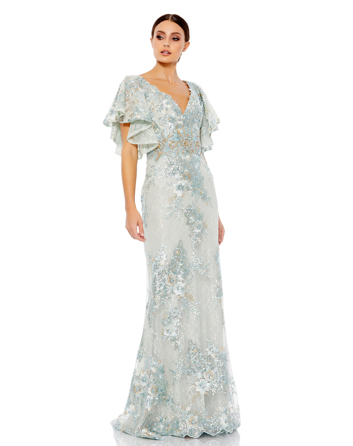 Bell Sleeve Floral Embellished Gown – Mac Duggal