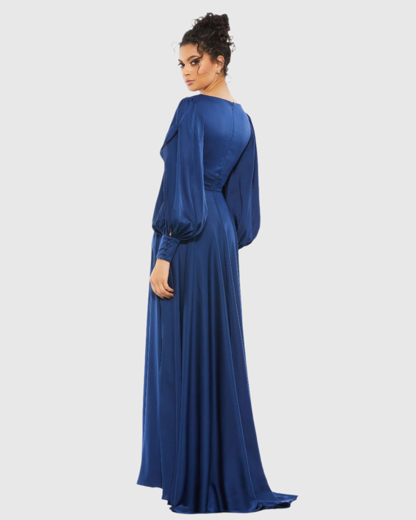 Flowy Split Bishop Sleeve Faux Wrap Gown