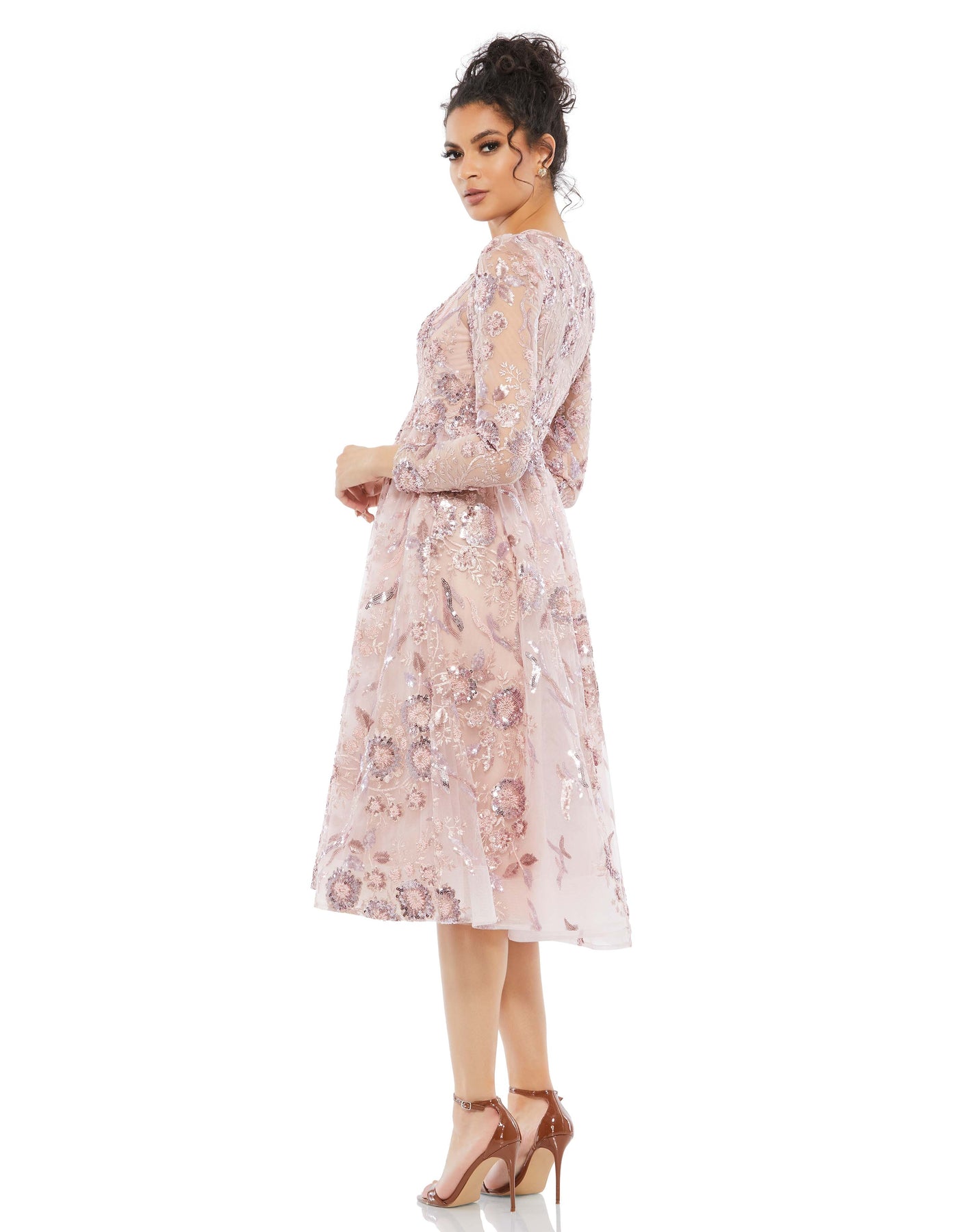 Floral Embellished Long Sleeve A-Line Dress – Mac Duggal