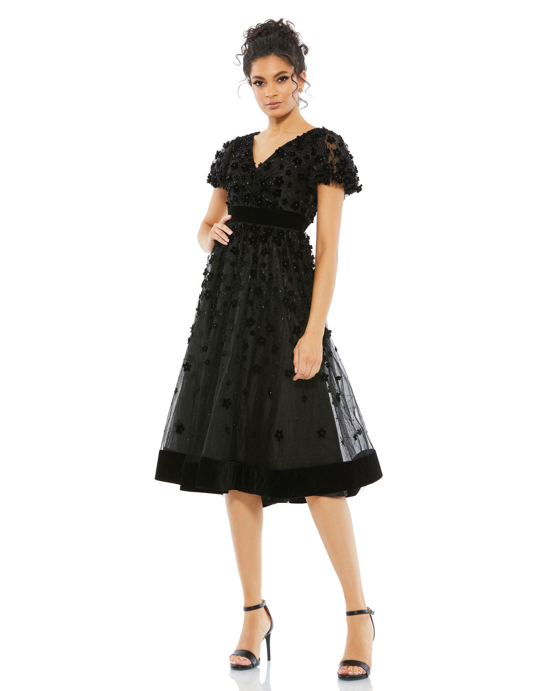 Embellished Butterfly Sleeve Velvet Hem Midi Dress – Mac Duggal