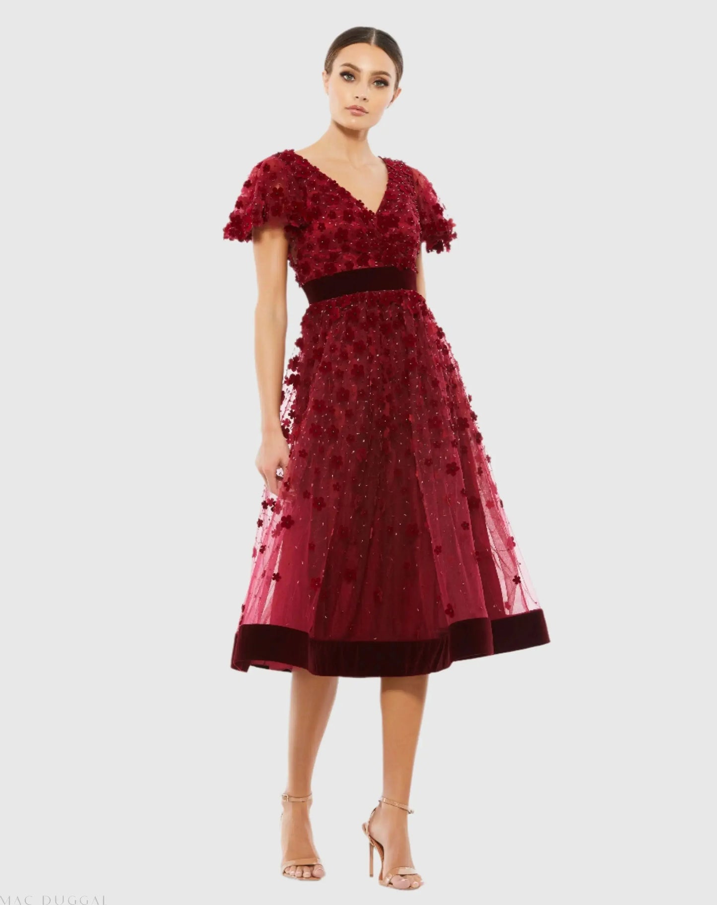 mac duggal burgundy dress Burgundy Satin Off The Shoulder Twist Evening Ball Gown