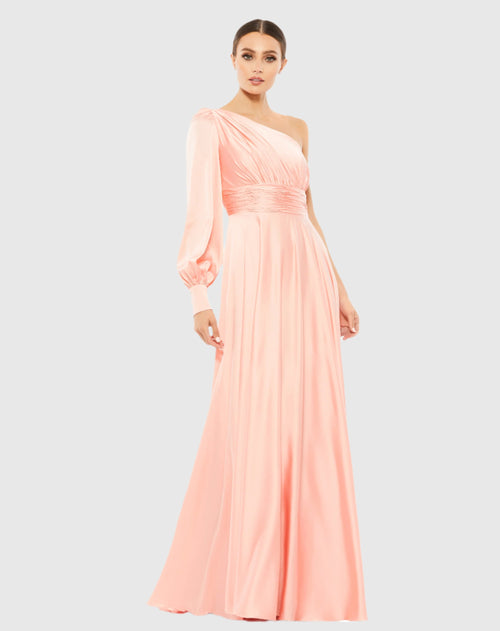 One Shoulder Bishop Sleeve Flowy Gown