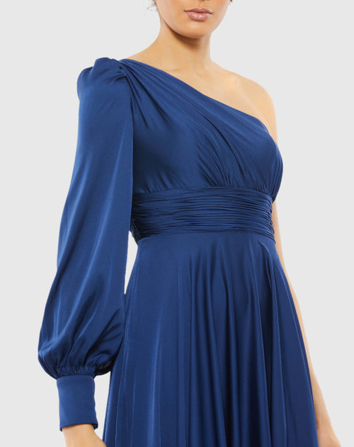 One Shoulder Bishop Sleeve Flowy Gown