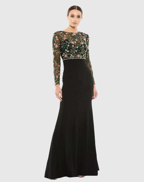 illusion neckline beaded dress in black rosegold High Neck Trumpet Gown Leather Shoes Medieval Royal Blue Gown Color:As Photo(Blue) you`ll feel like a