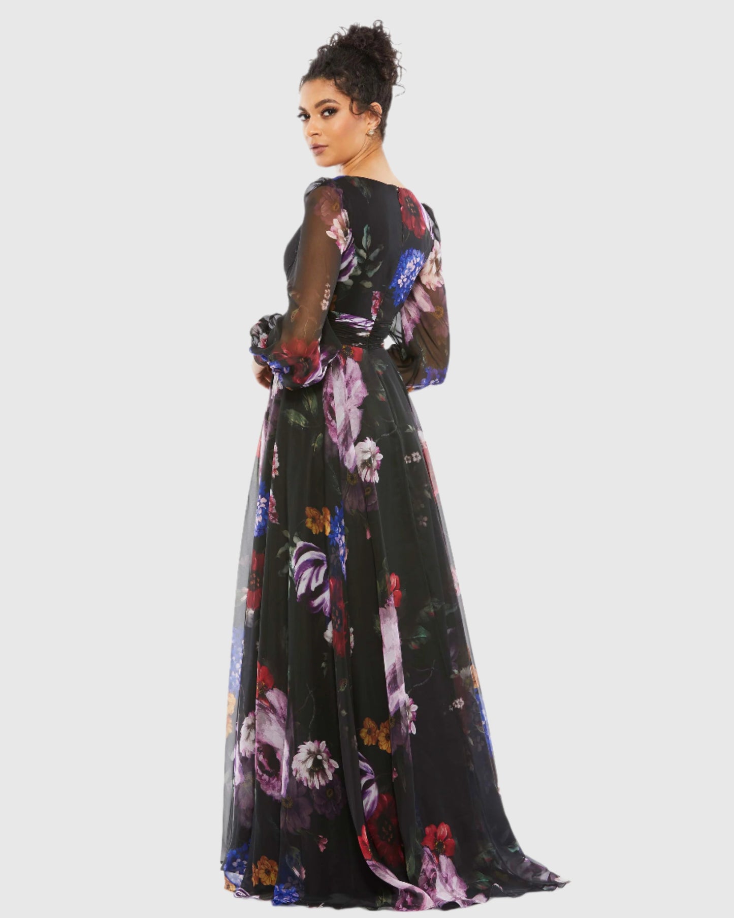 Robe longue en mousseline à imprimé floral et manches longues