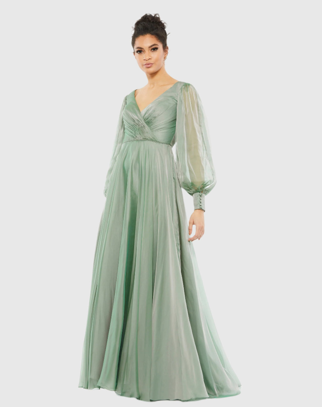 Sheer Blouson Sleeve Surplice Gown