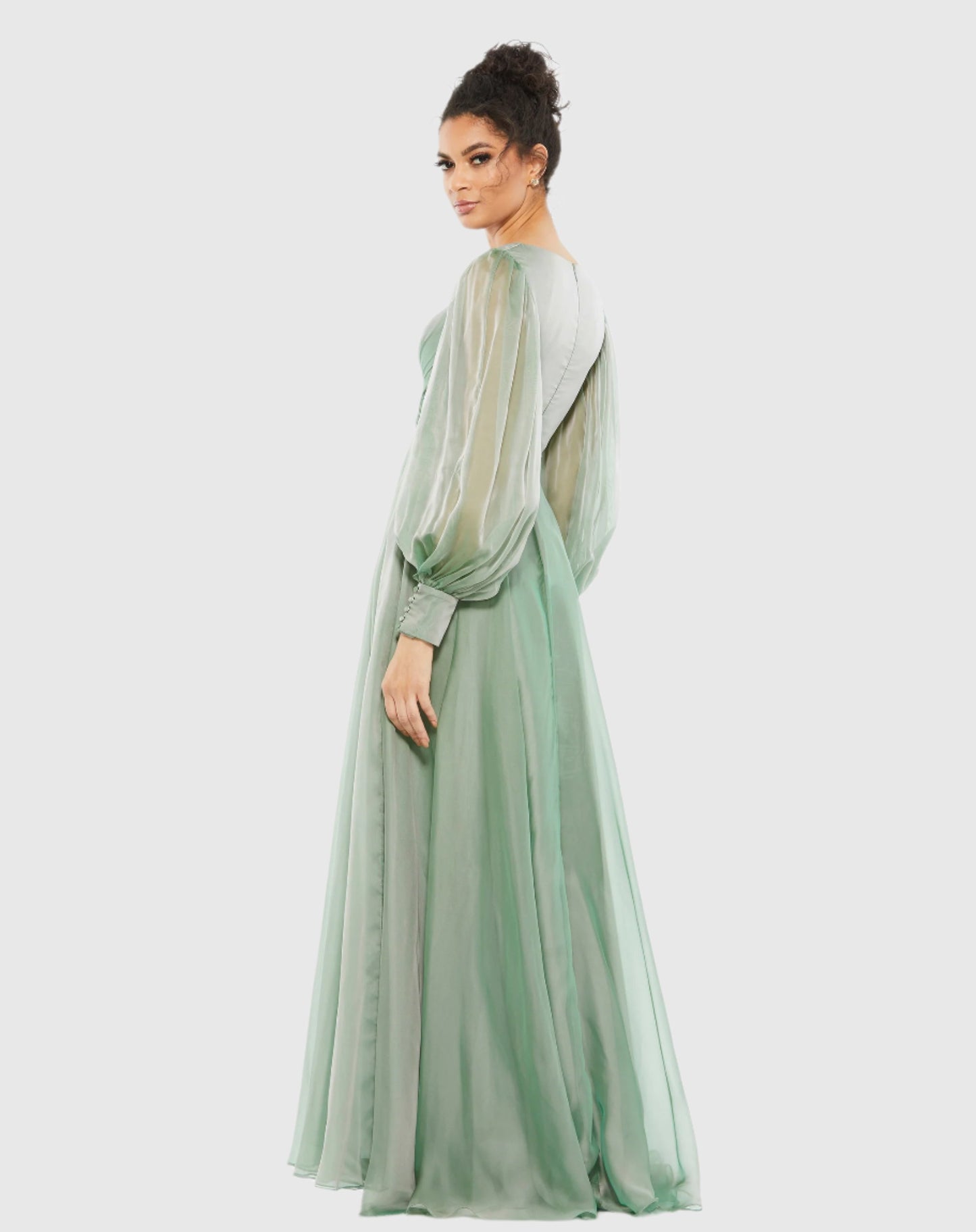 Sheer Blouson Sleeve Surplice Gown