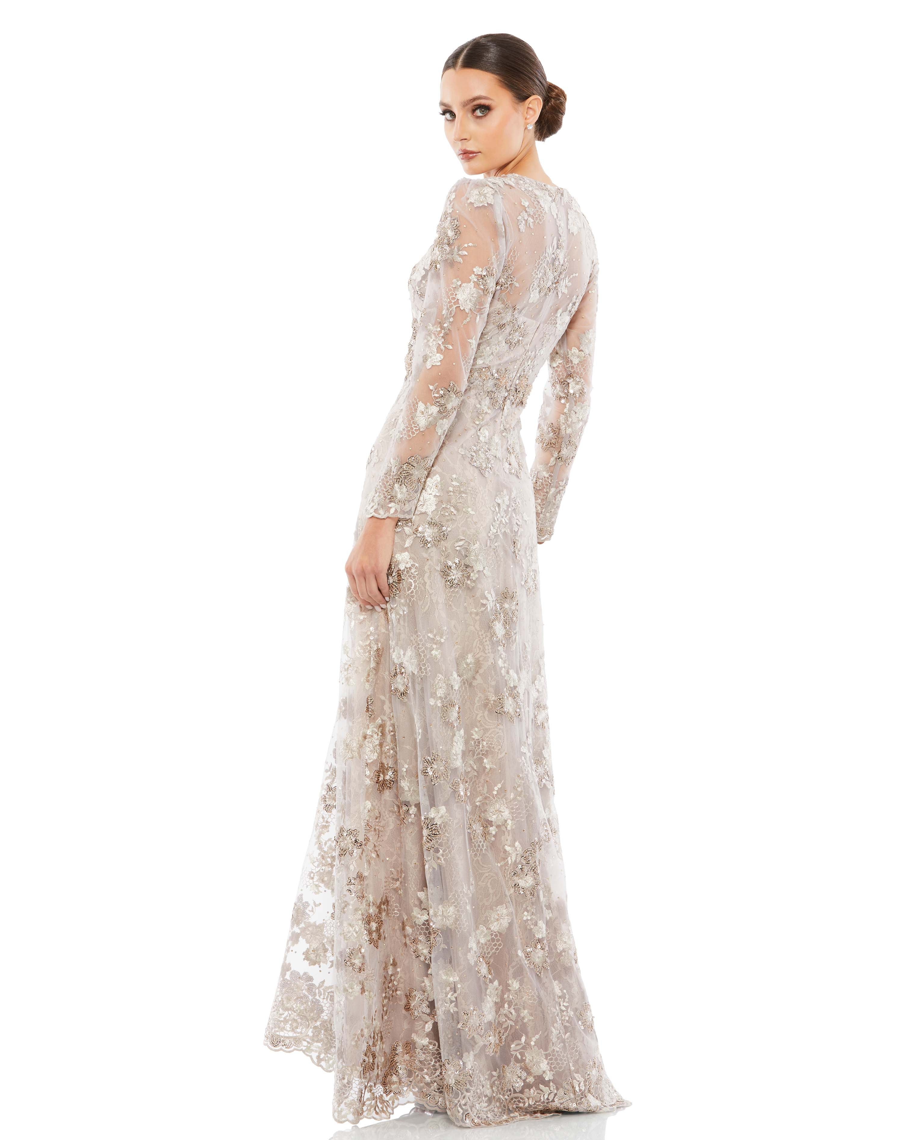 Floral Embroidered Illusion Long Sleeve Evening Gown – Mac Duggal