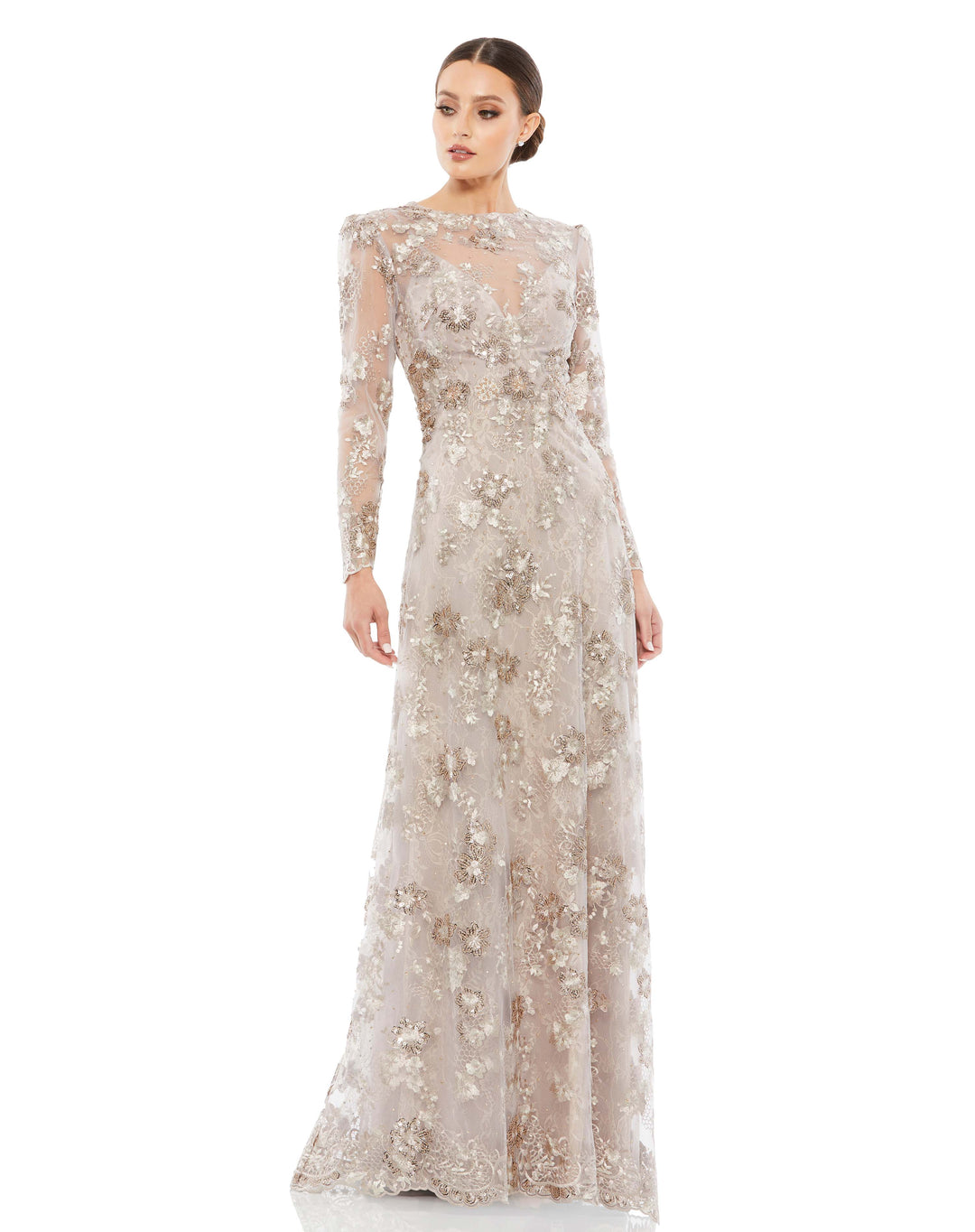 Floral Embroidered Illusion Long Sleeve Evening Gown – Mac Duggal
