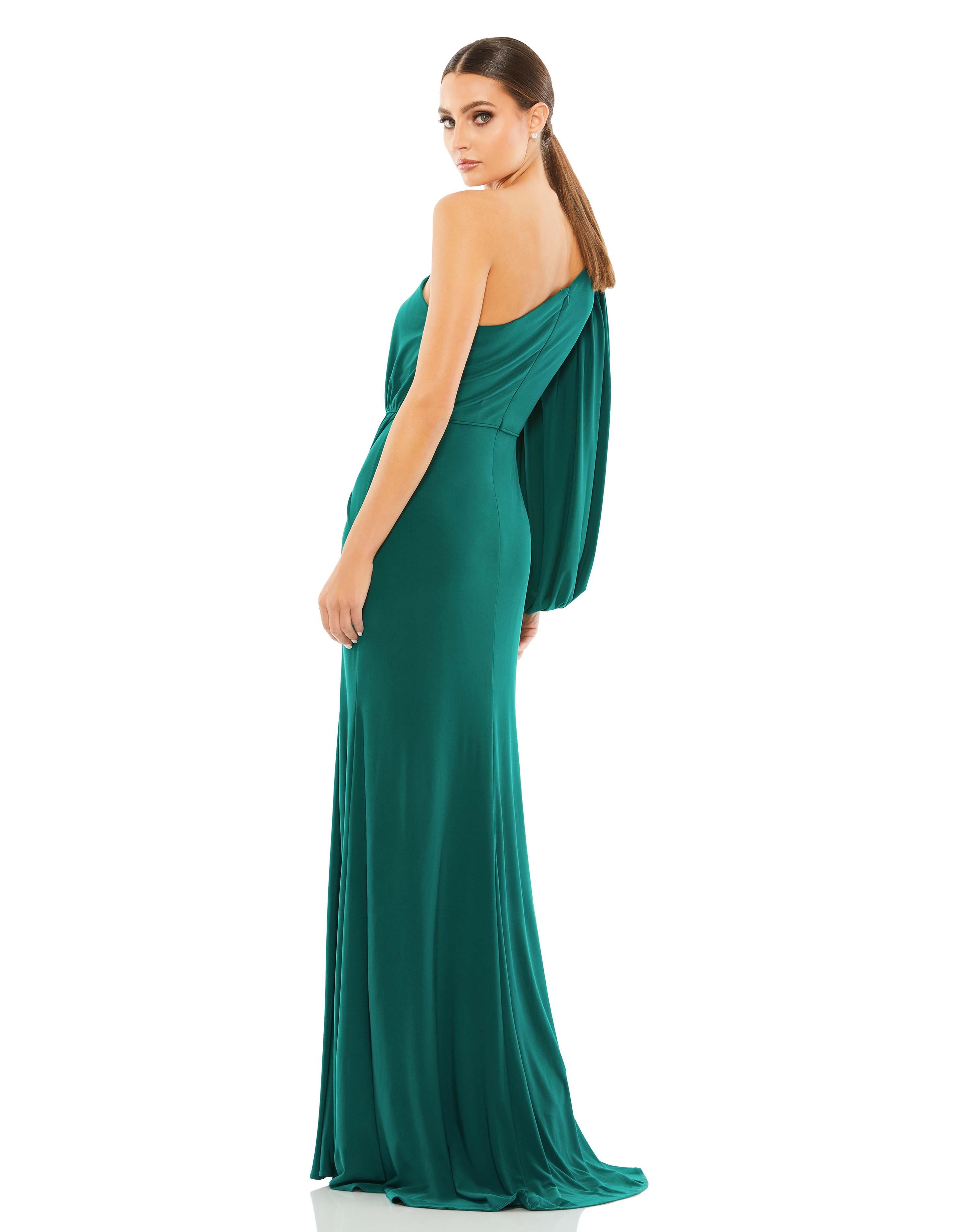One Shoulder Puff Sleeve Faux Wrap Gown