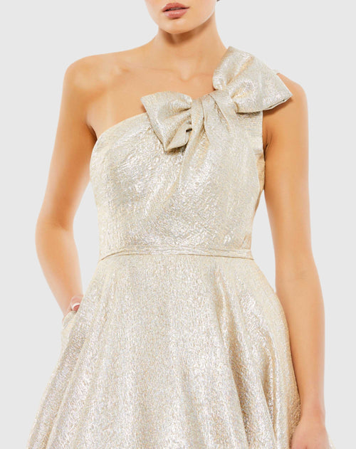 Bow One Shoulder Metallic Ballgown