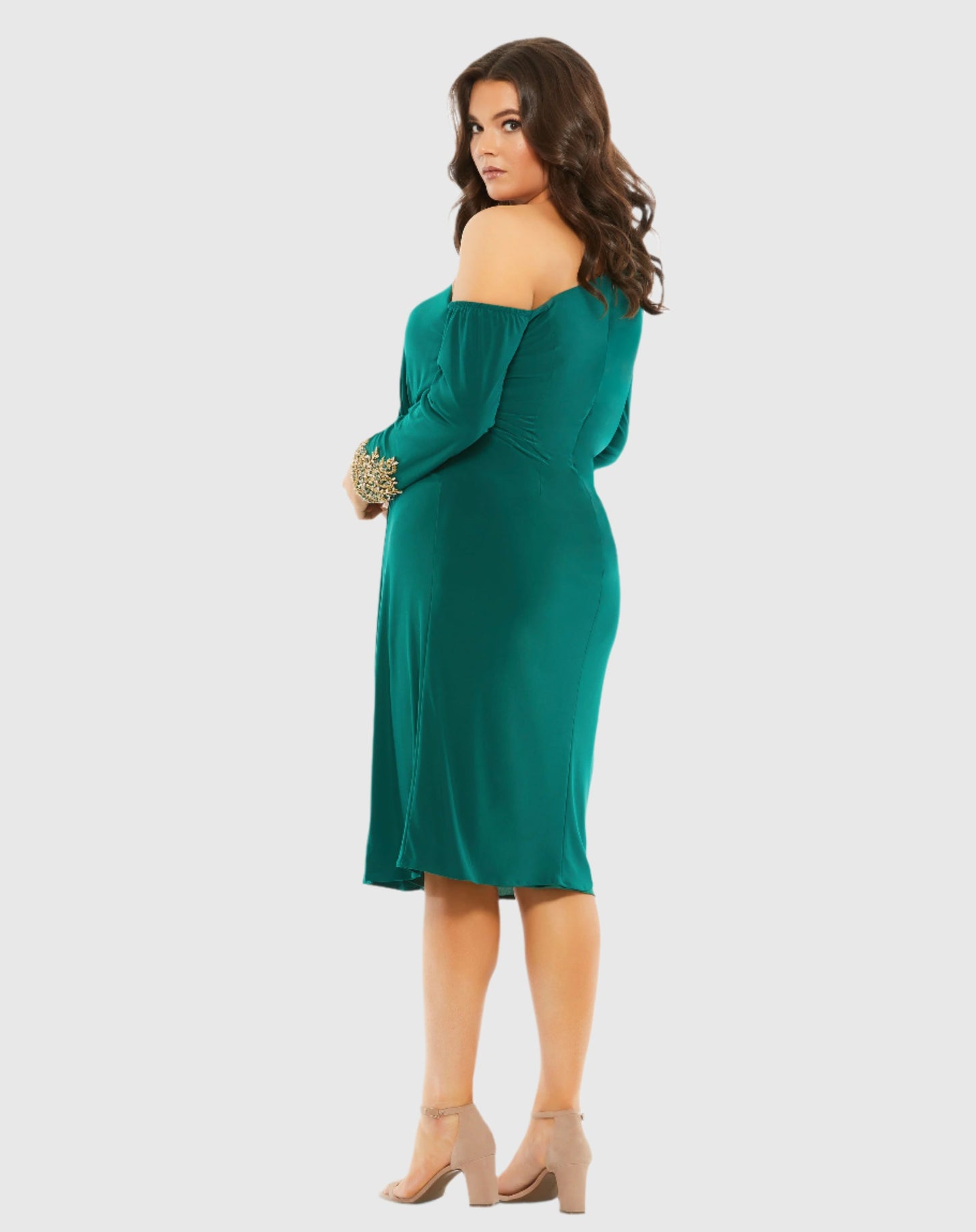 Embellished Cuff Drop Shoulder Midi Dress (Plus)