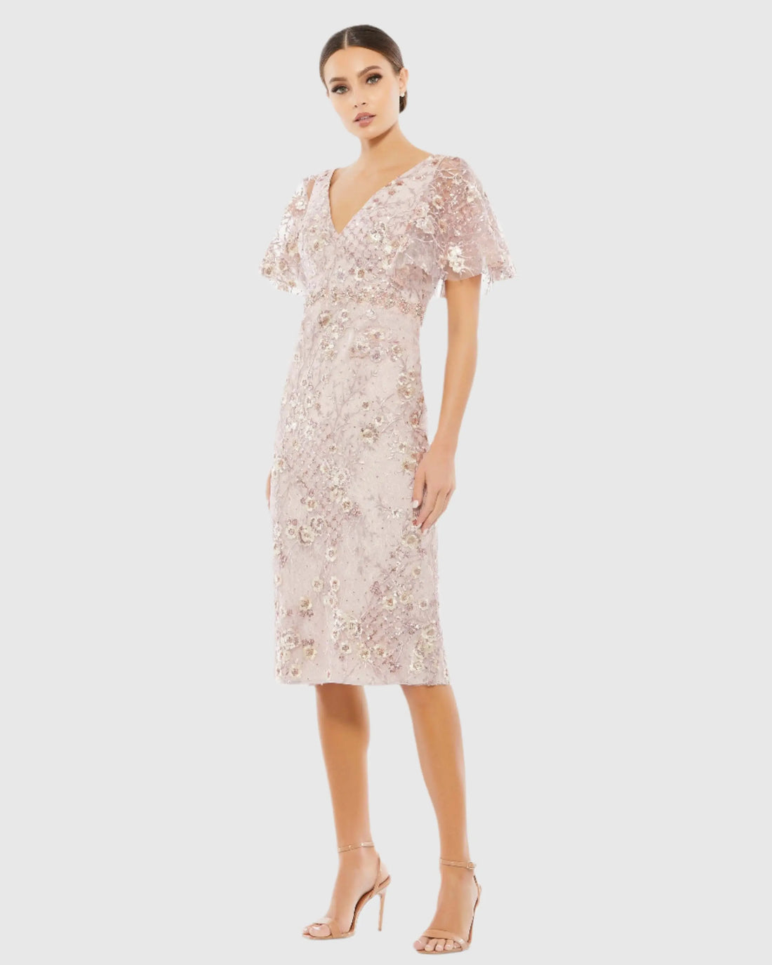 Mac Duggal Embellished Illusion Butterfly Sleeve Cocktail Dress - Rose Pink Mac Duggal Embellished Illusion Butterfly Sleeve Cocktail Dress - Rose Pink