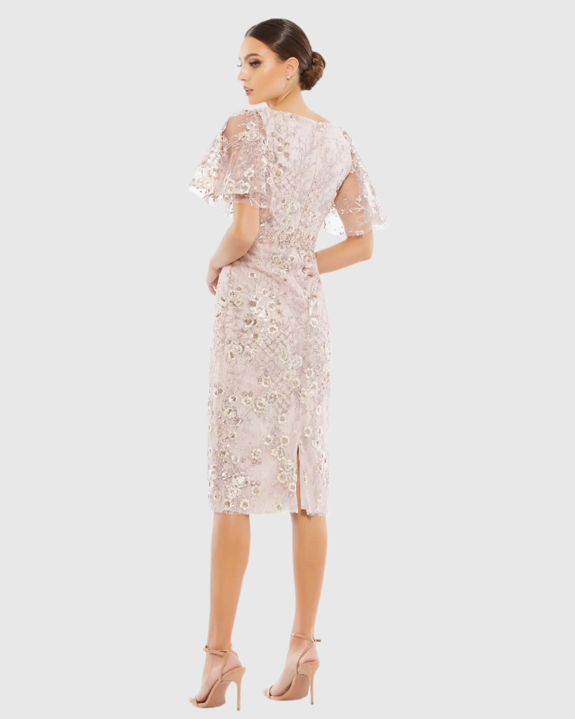 Embellished Illusion Butterfly Sleeve Cocktail Dress - Mac Duggal