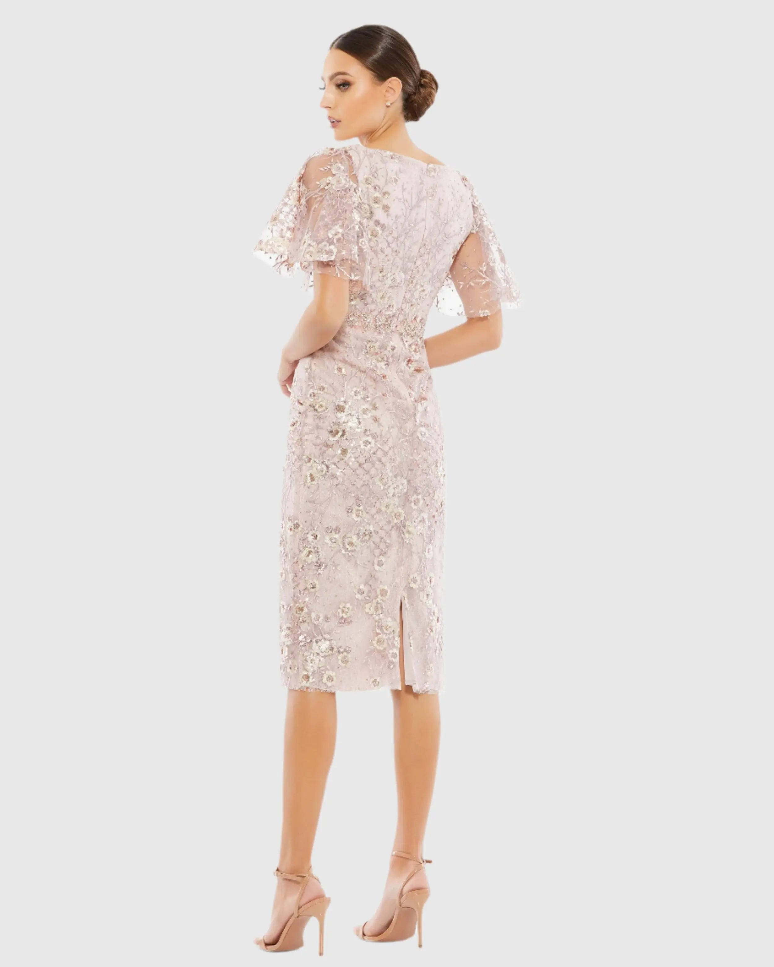 Embellished Illusion Butterfly Sleeve Cocktail Dress - Mac Duggal