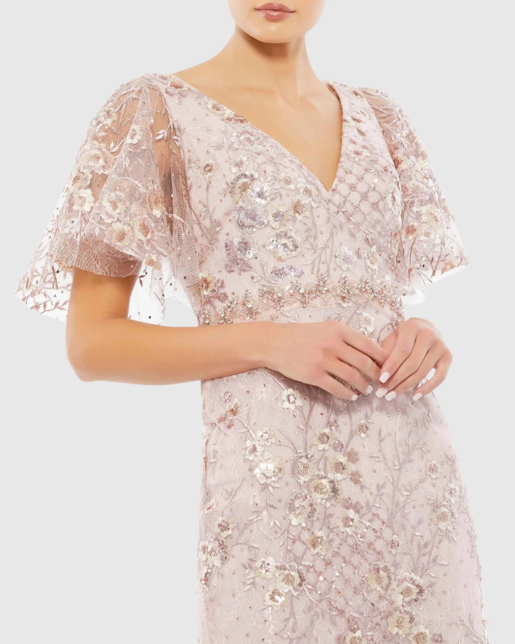 Embellished Illusion Butterfly Sleeve Cocktail Dress Embellished Illusion Butterfly Sleeve Cocktail Dress