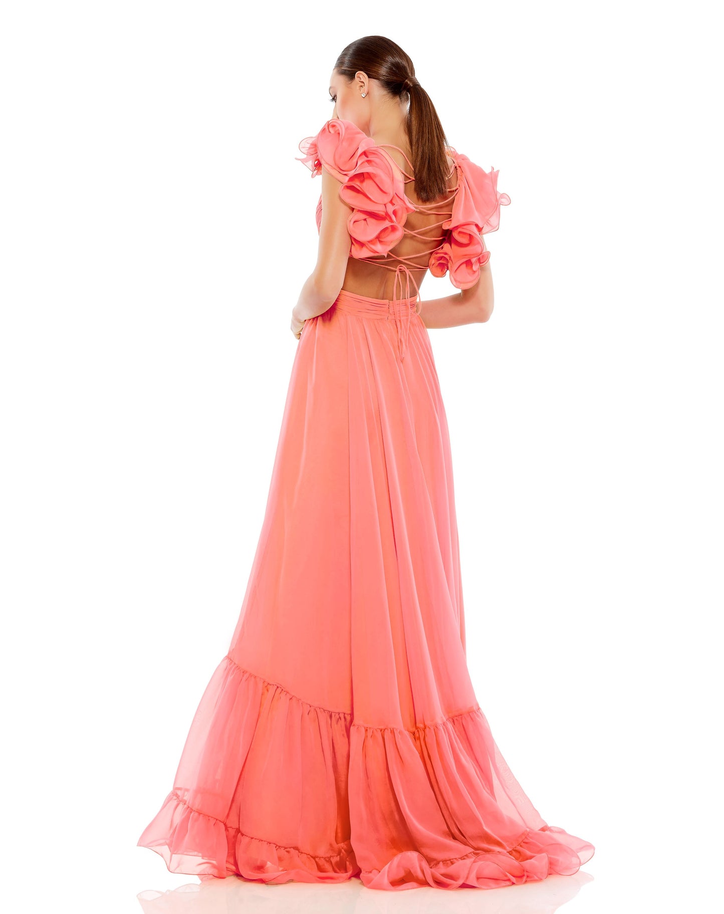 Ruffle Tiered Cut-Out Chiffon Gown