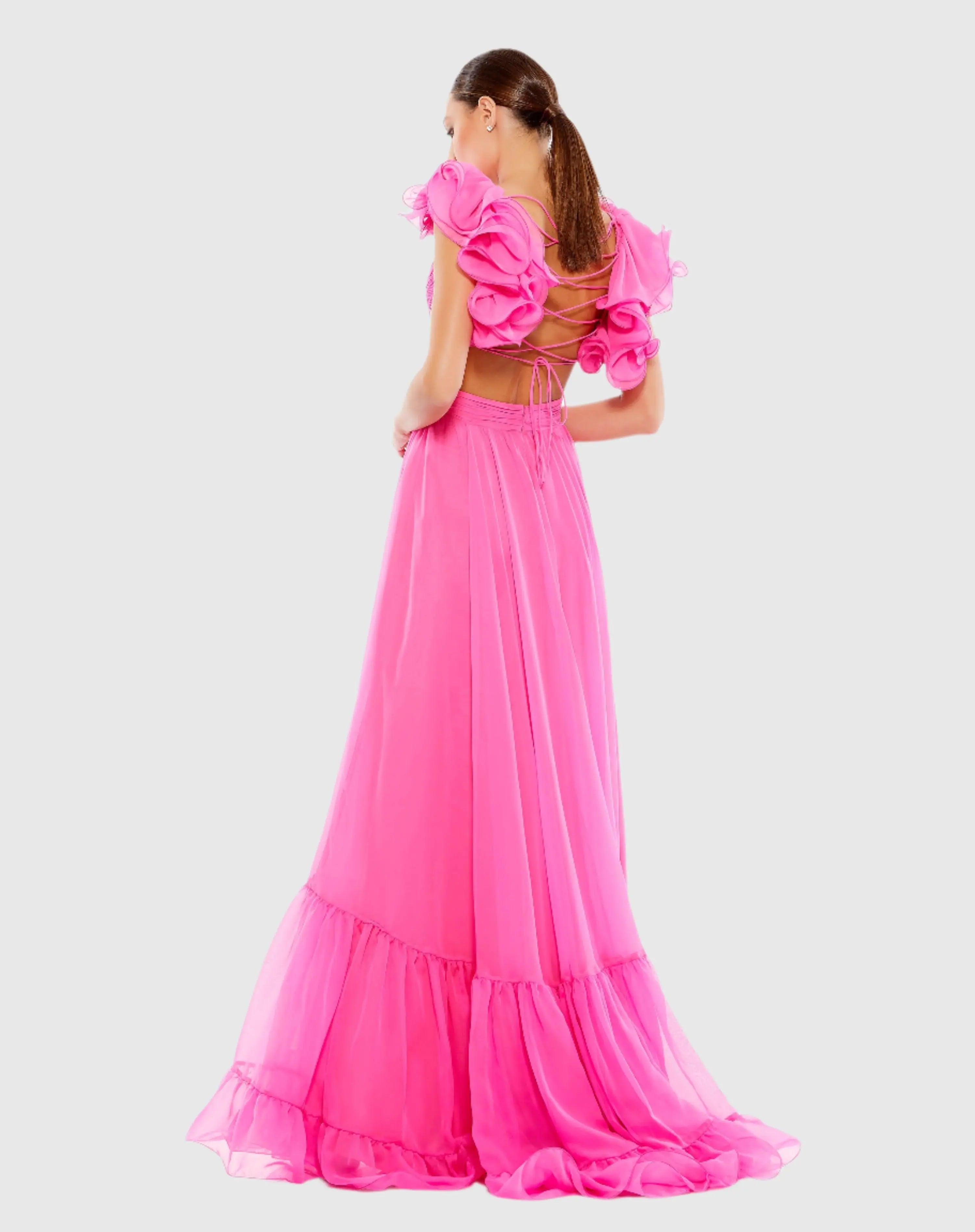 Ruffle Tiered Cut-Out Chiffon Gown - Mac Duggal