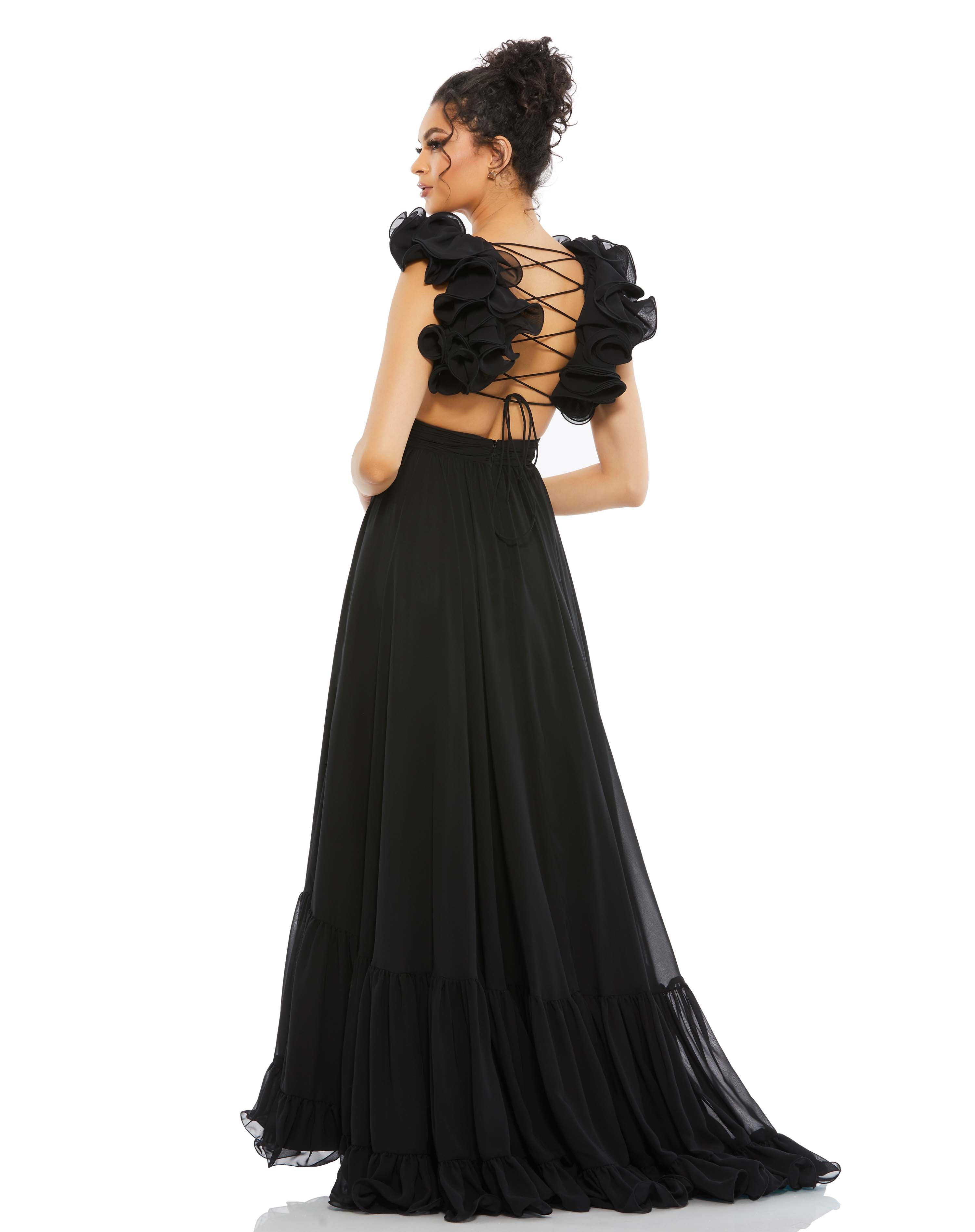 RUFFLE TIERED CUT-OUT CHIFFON GOWN
