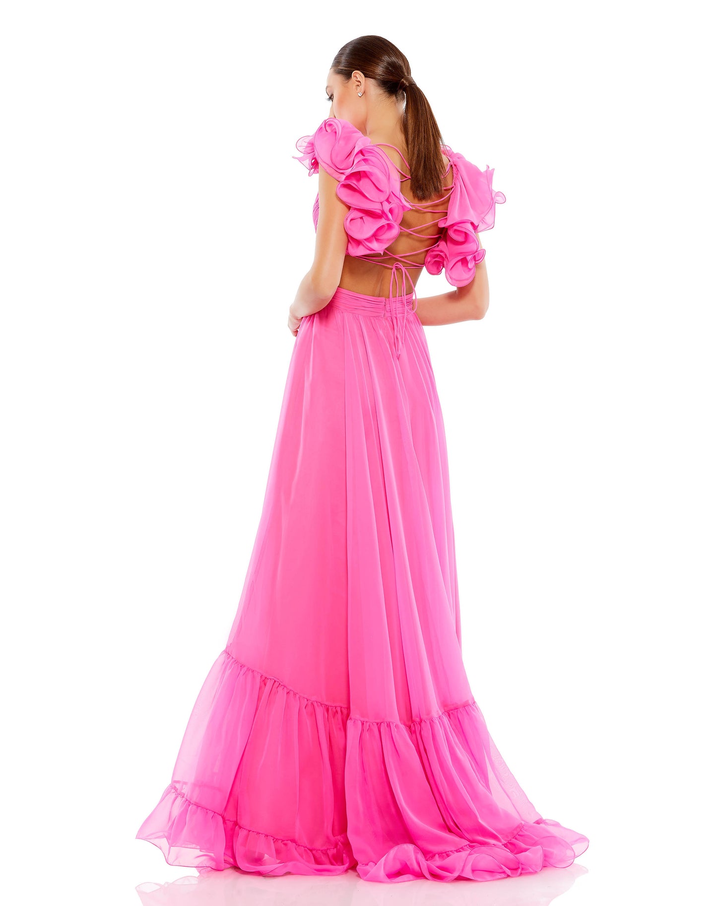 Ruffle Tiered Cut-Out Chiffon Gown