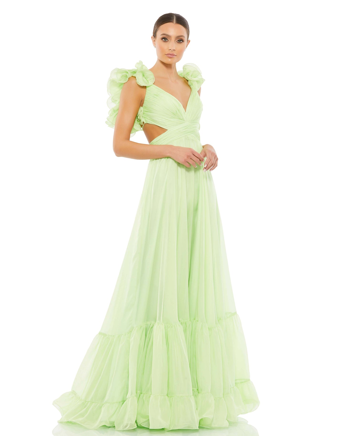 Ruffle Tiered Cut-Out Chiffon Gown