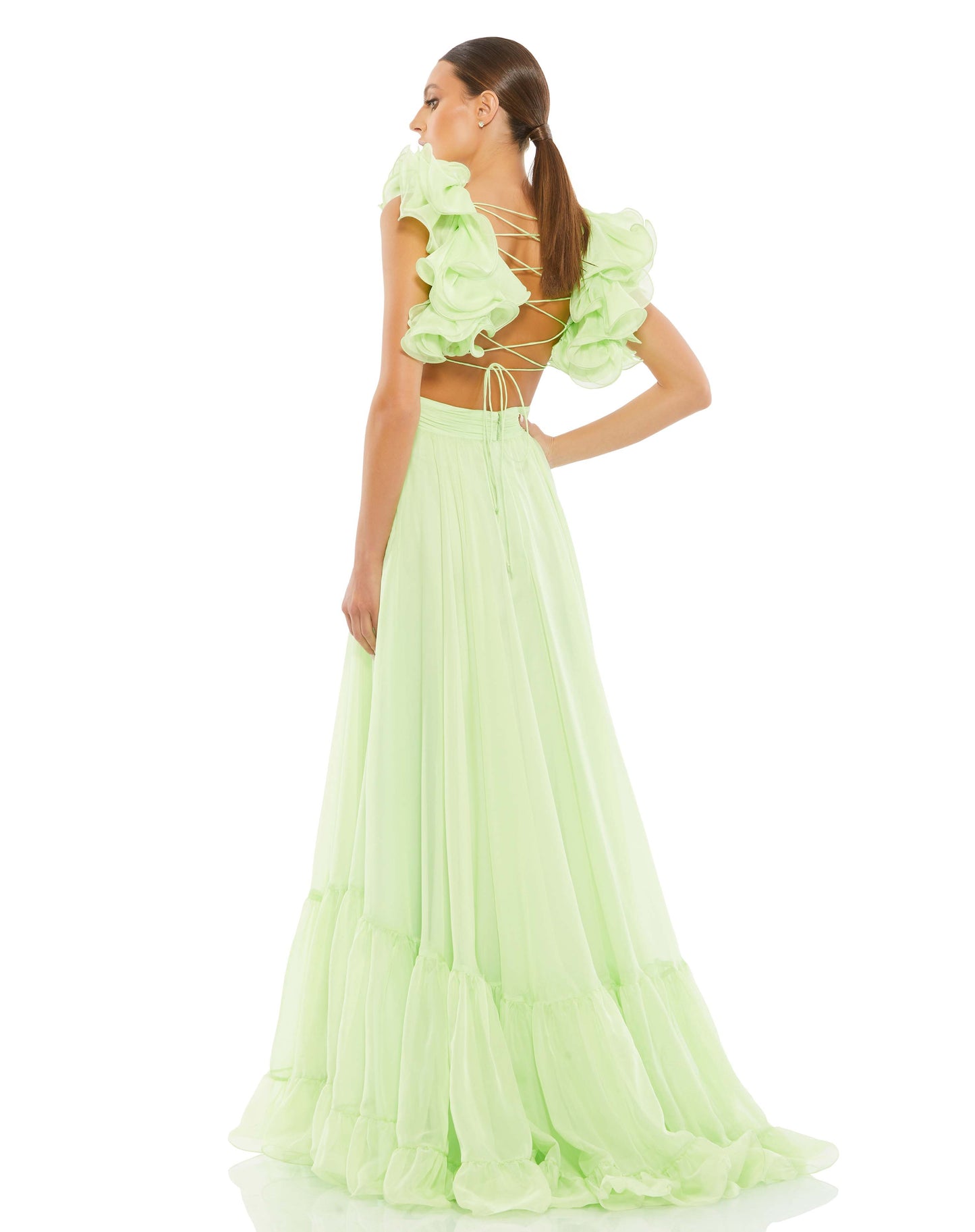 Ruffle Tiered Cut-Out Chiffon Gown