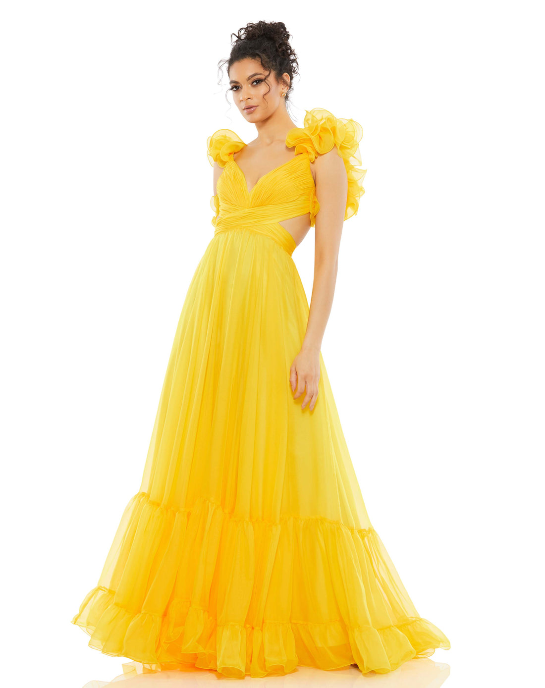 Ruffle Tiered Cut-Out Chiffon Gown