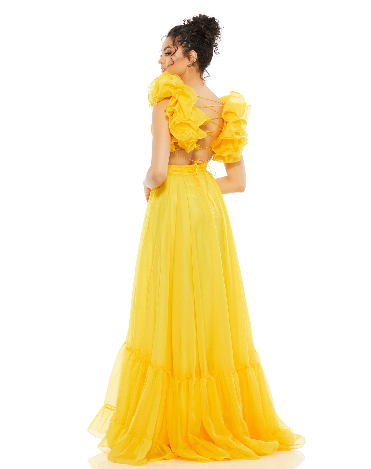 Ruffle Tiered Cut-Out Chiffon Gown