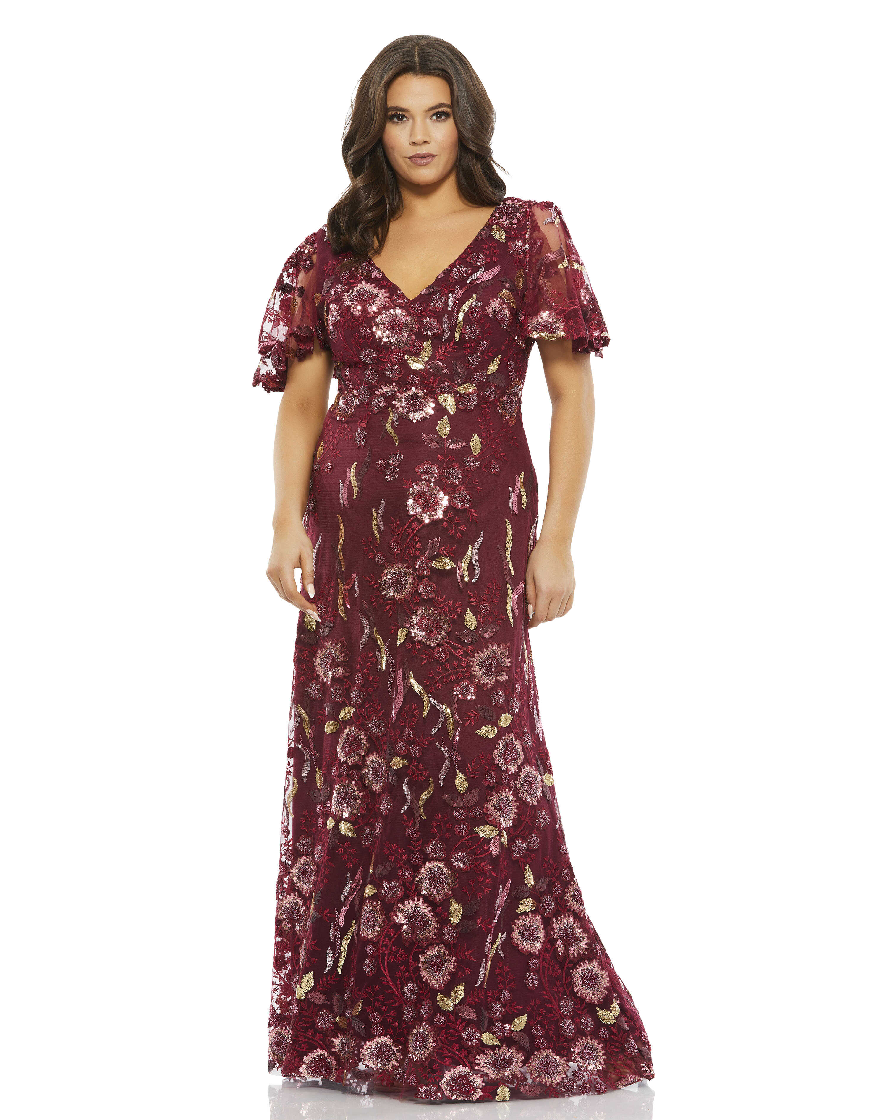 Floral Embellished Butterfly Sleeve Gown (Plus)