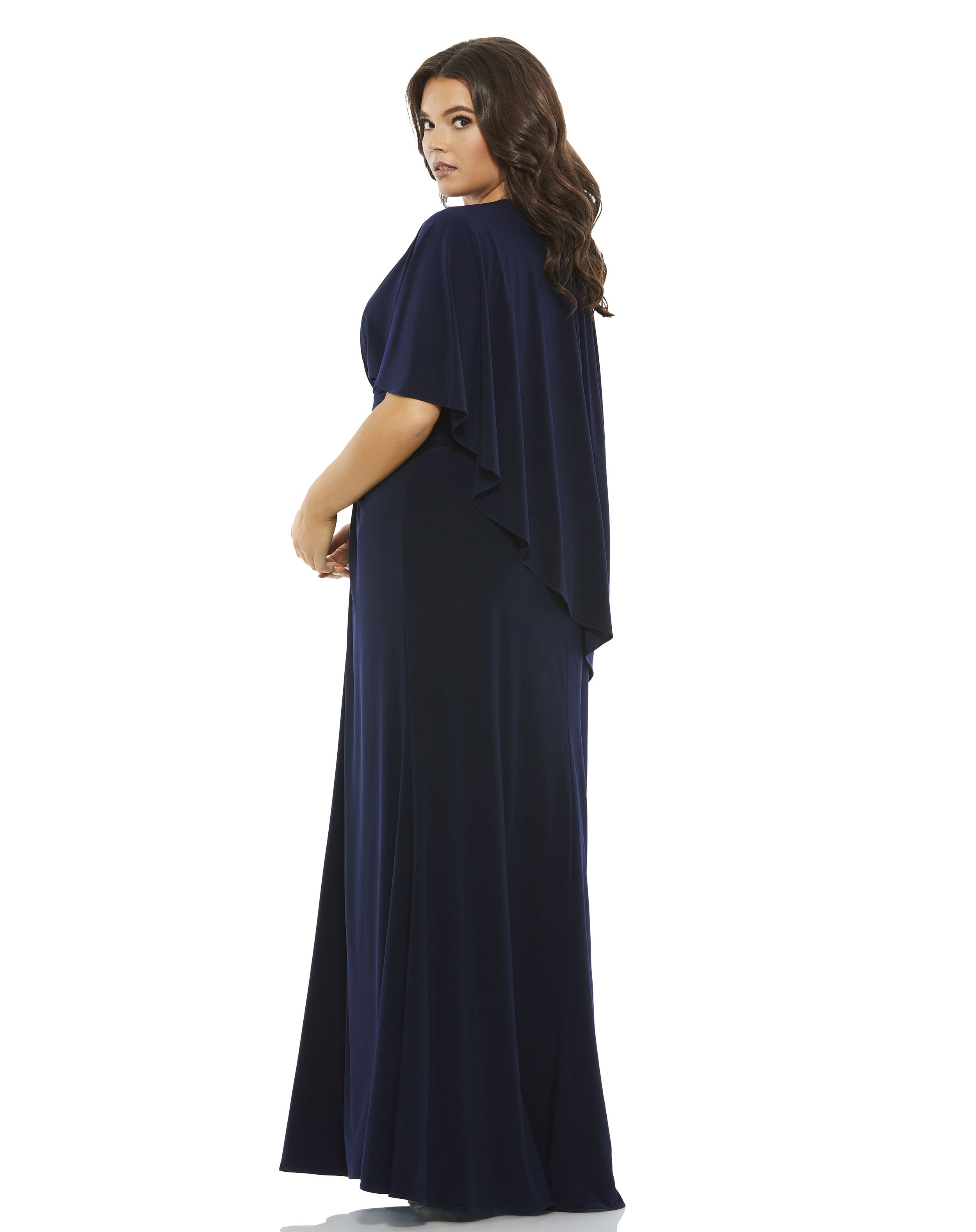 Jersey Cape Sleeve A Line Gown (Plus)