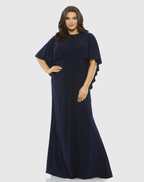 Jersey Cape Sleeve A Line Gown