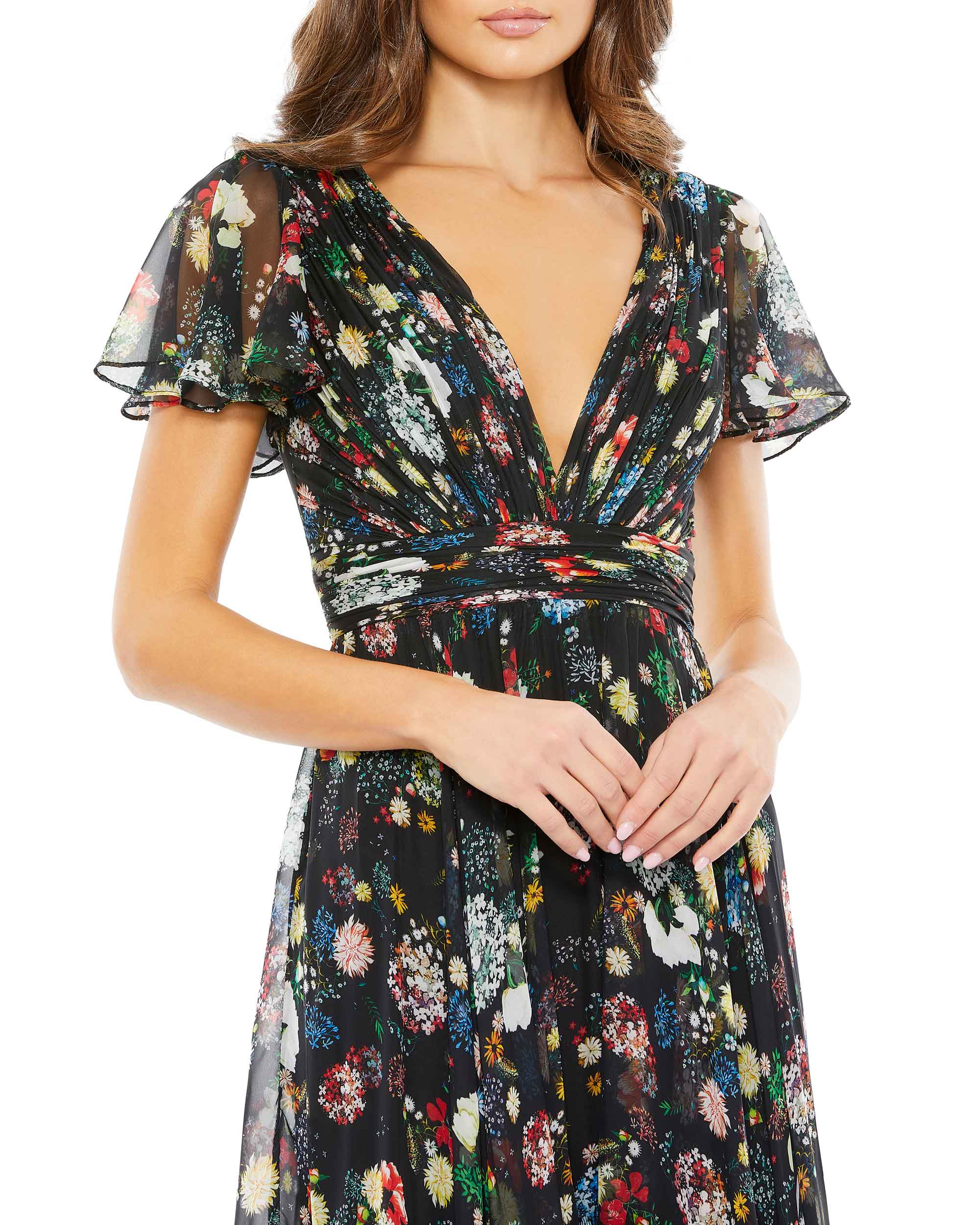 Plus Floral Print Butterfly Sleeve Maxi Dress