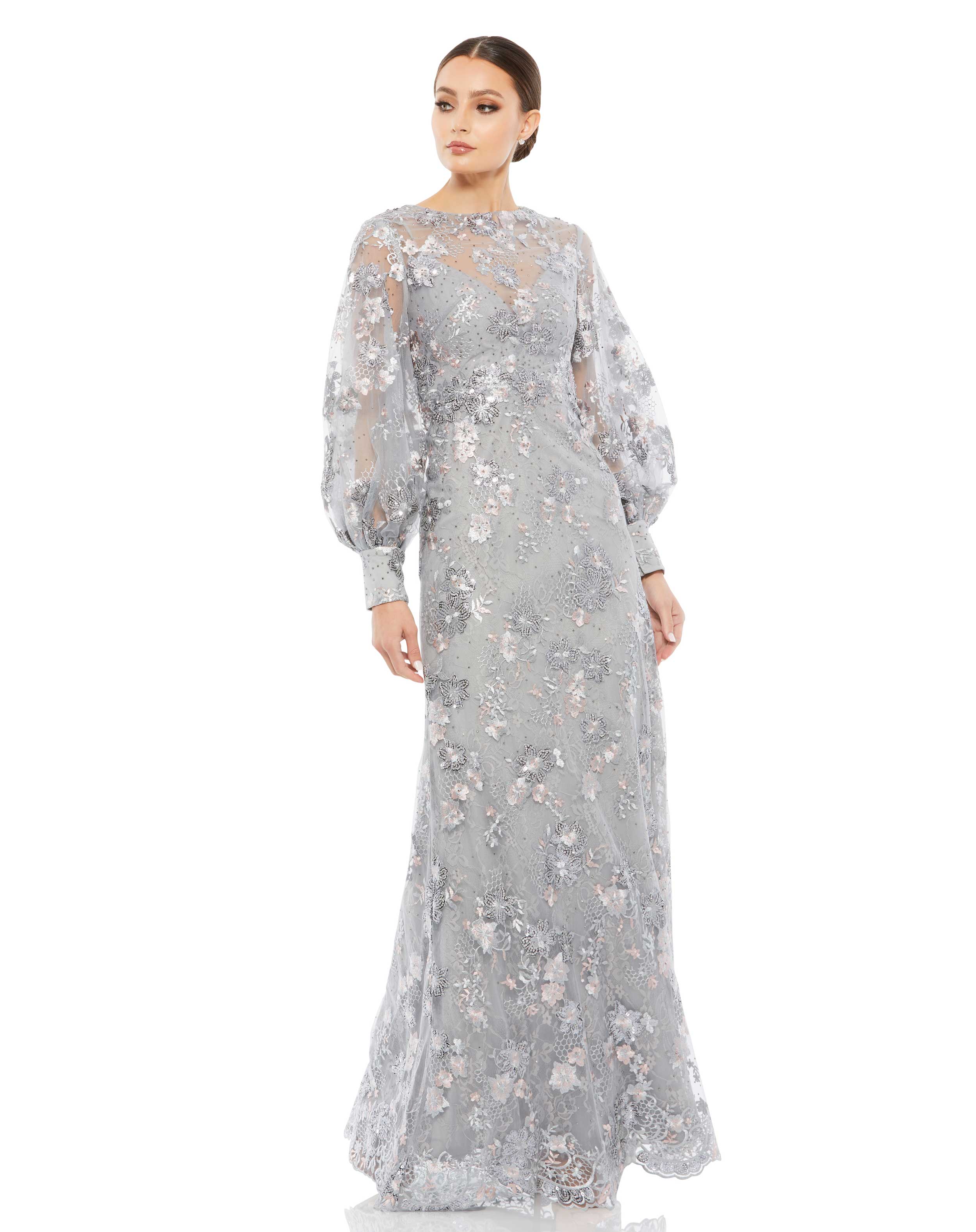 Embellished Illusion High Neck Bishop Sleeve Gown – Mac Duggal