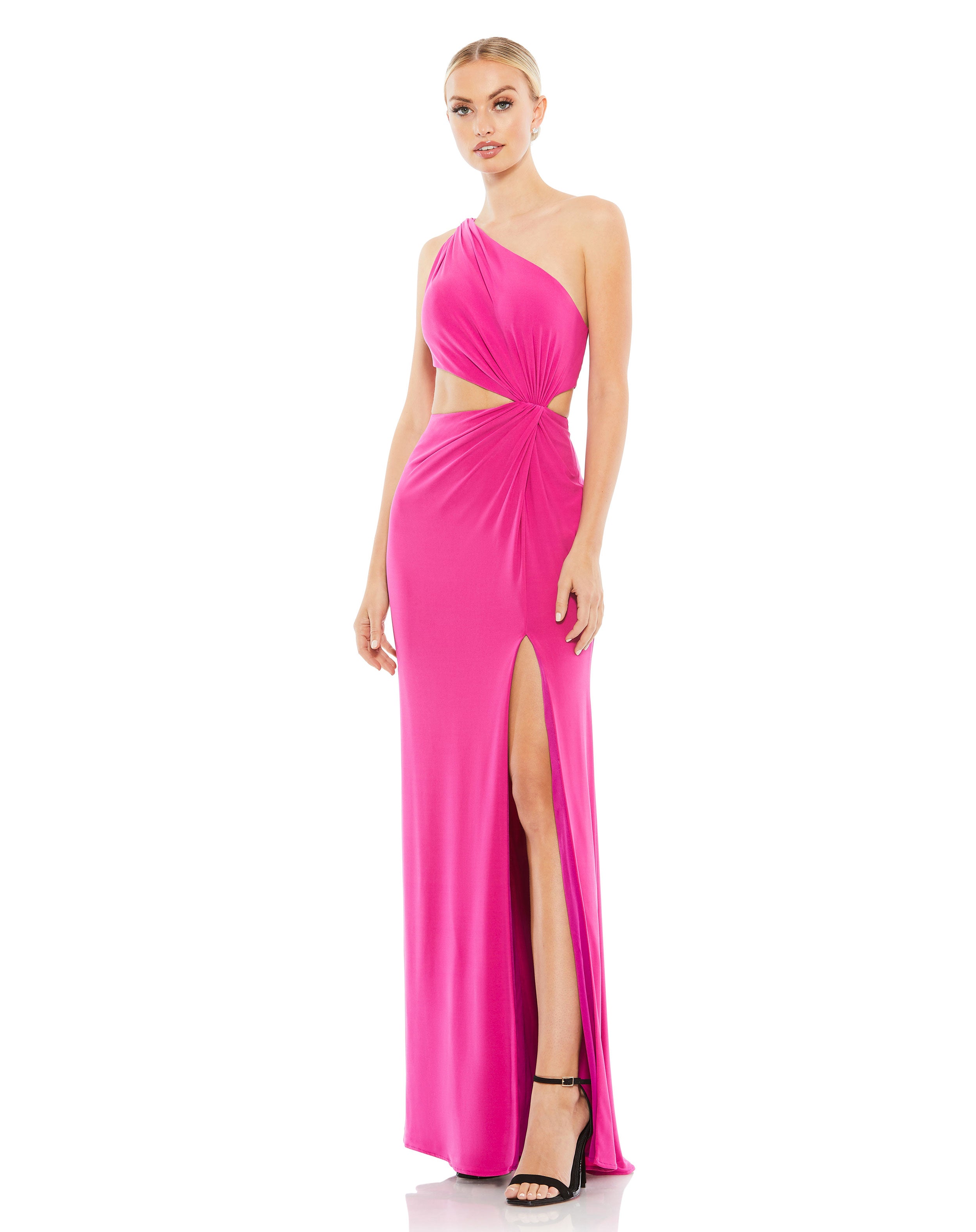 One Shoulder Ruched Cut Out Jersey Gown - Final Sale