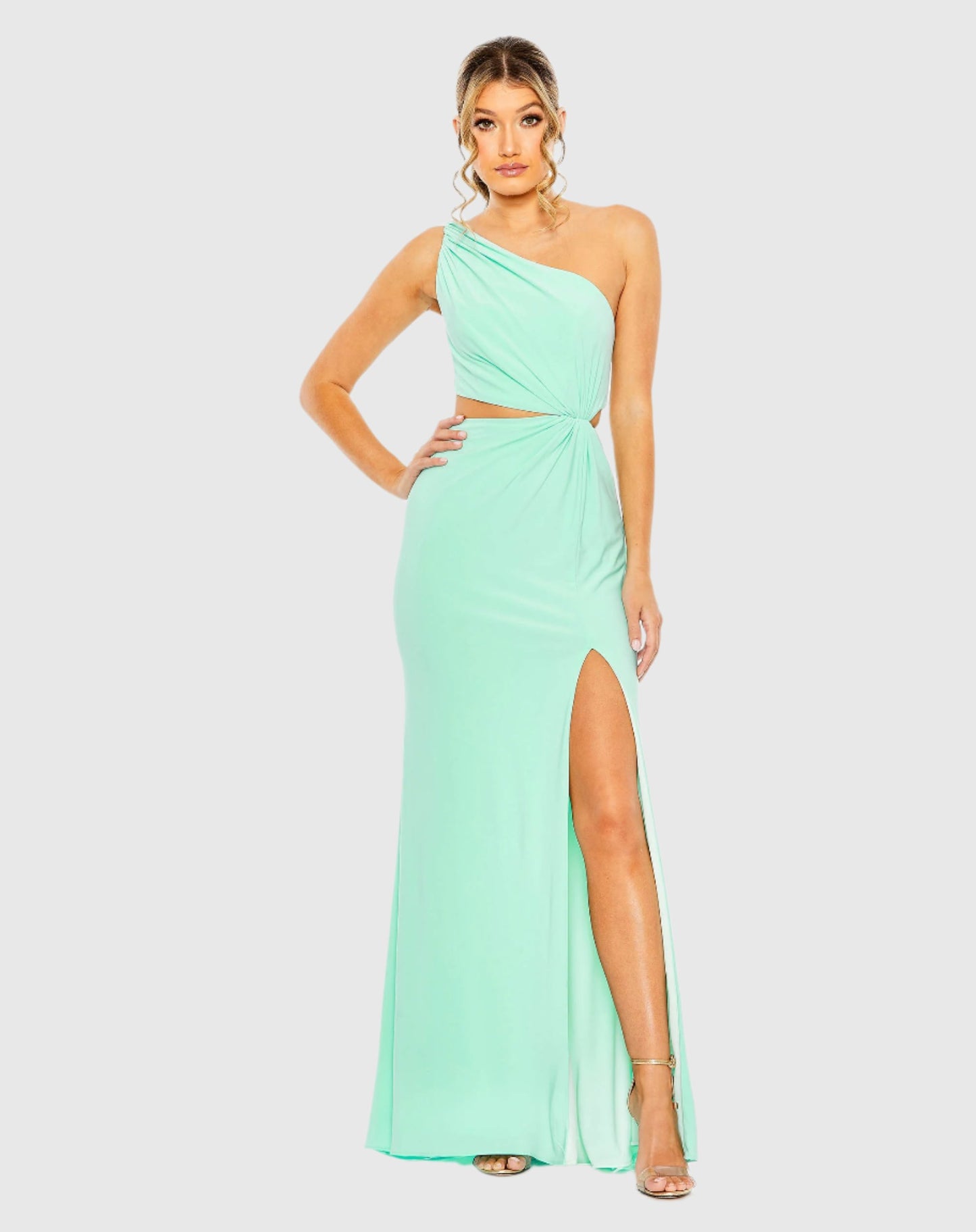 One Shoulder Ruched Cut Out Jersey Gown - Final Sale