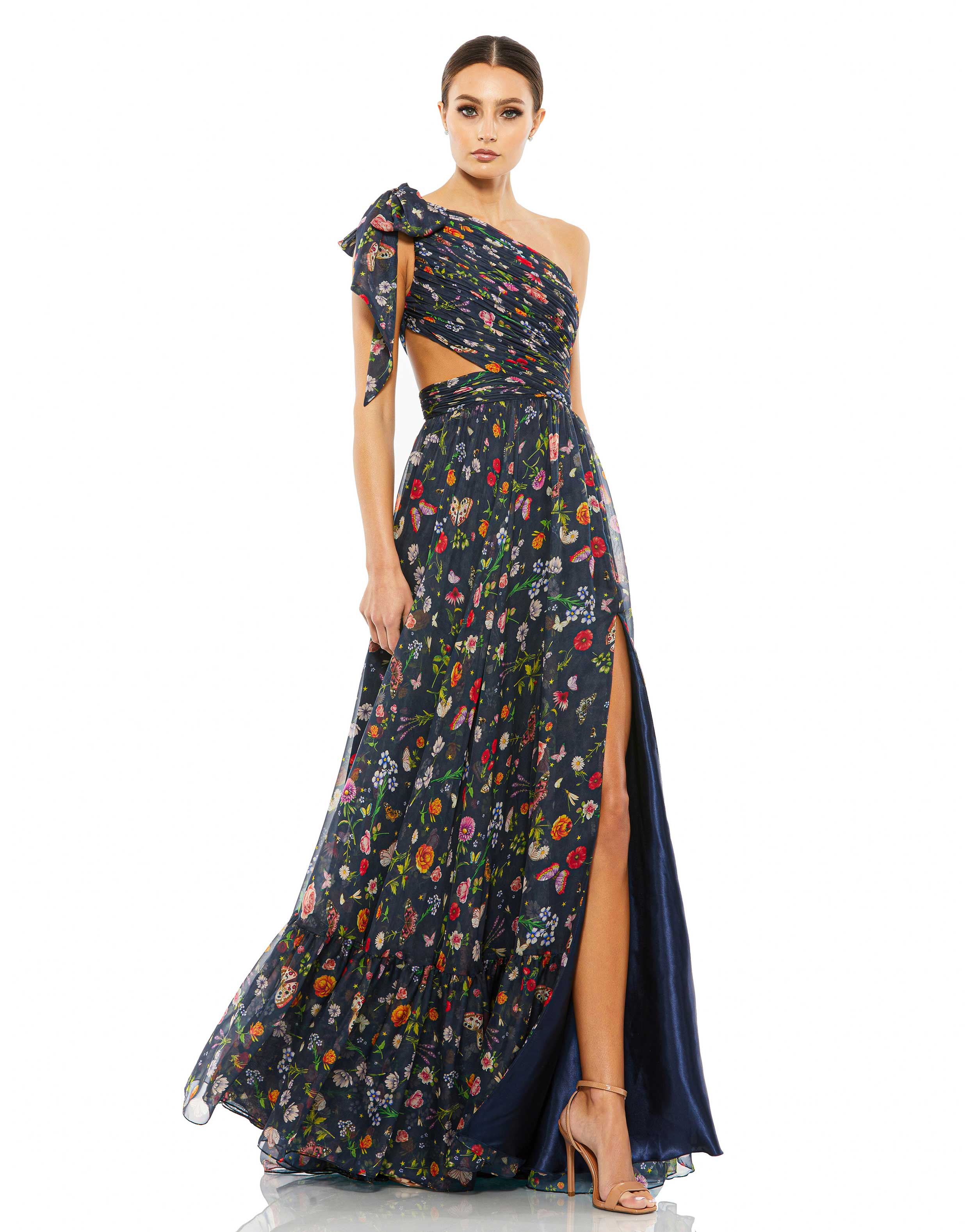 Tied One Shoulder Cut-Out Flowy Gown