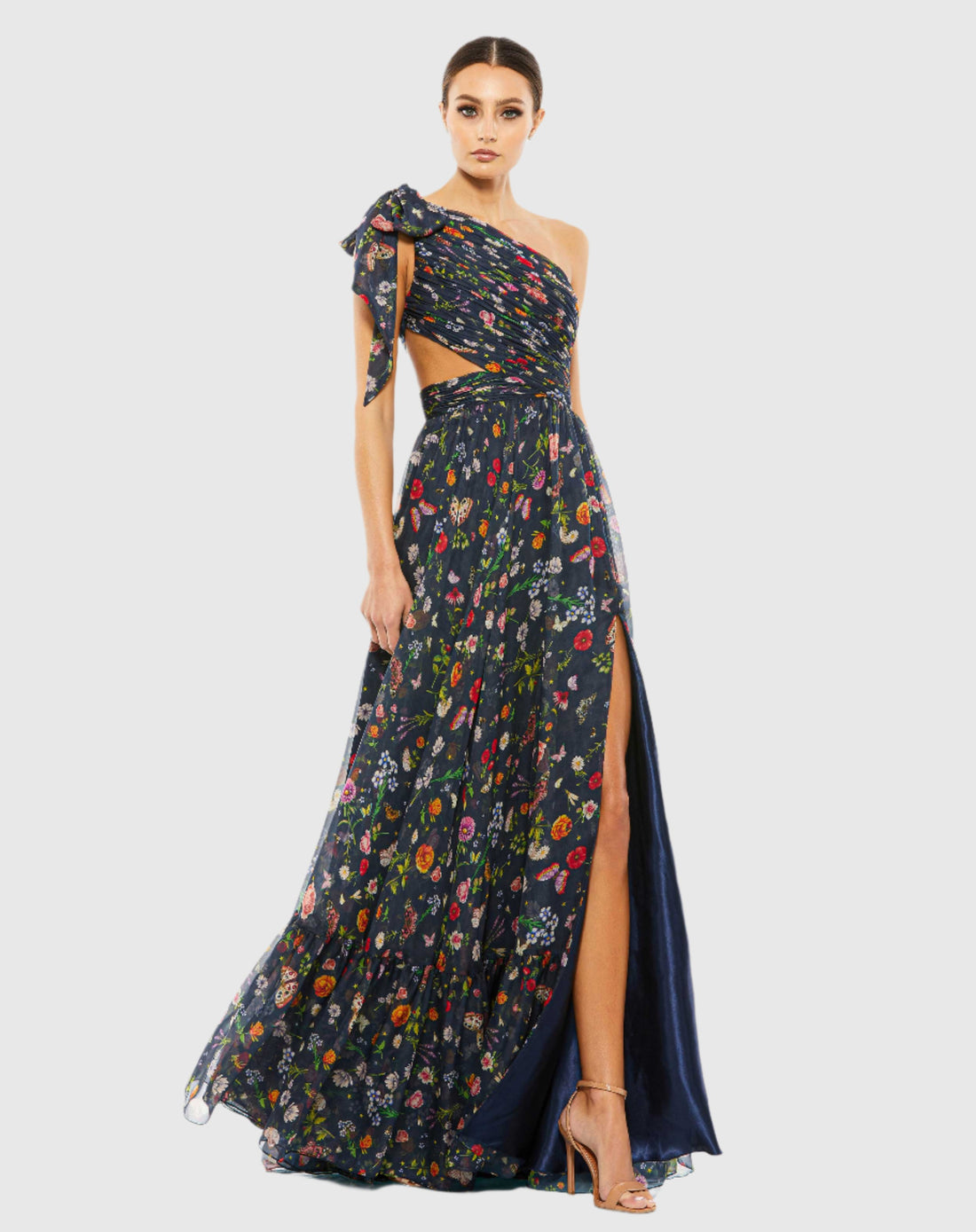 Tied One Shoulder Cut-Out Flowy Gown