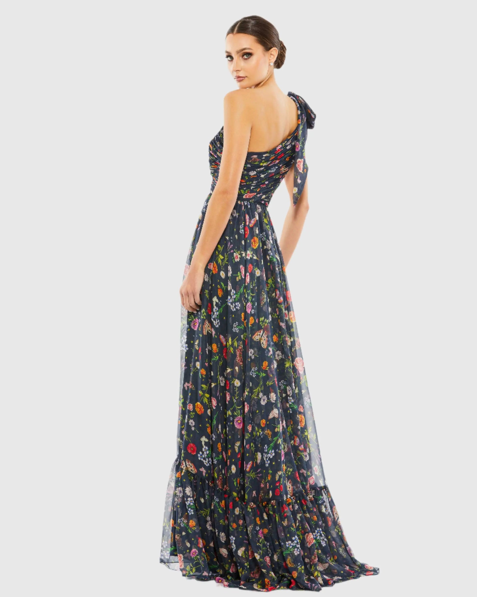 Mac Duggal Women's One-Shoulder Cut-Out Gown - Navy Multi - Size 6 Mac Duggal Women's One-Shoulder Cut-Out Gown - Navy Multi - Size 6