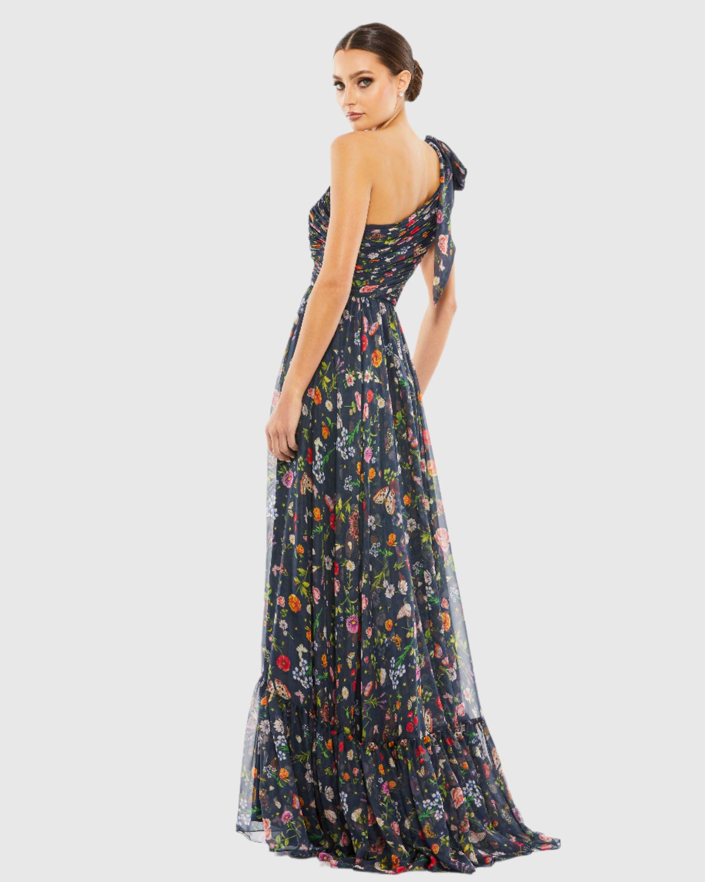 Tied One Shoulder Cut-Out Flowy Gown