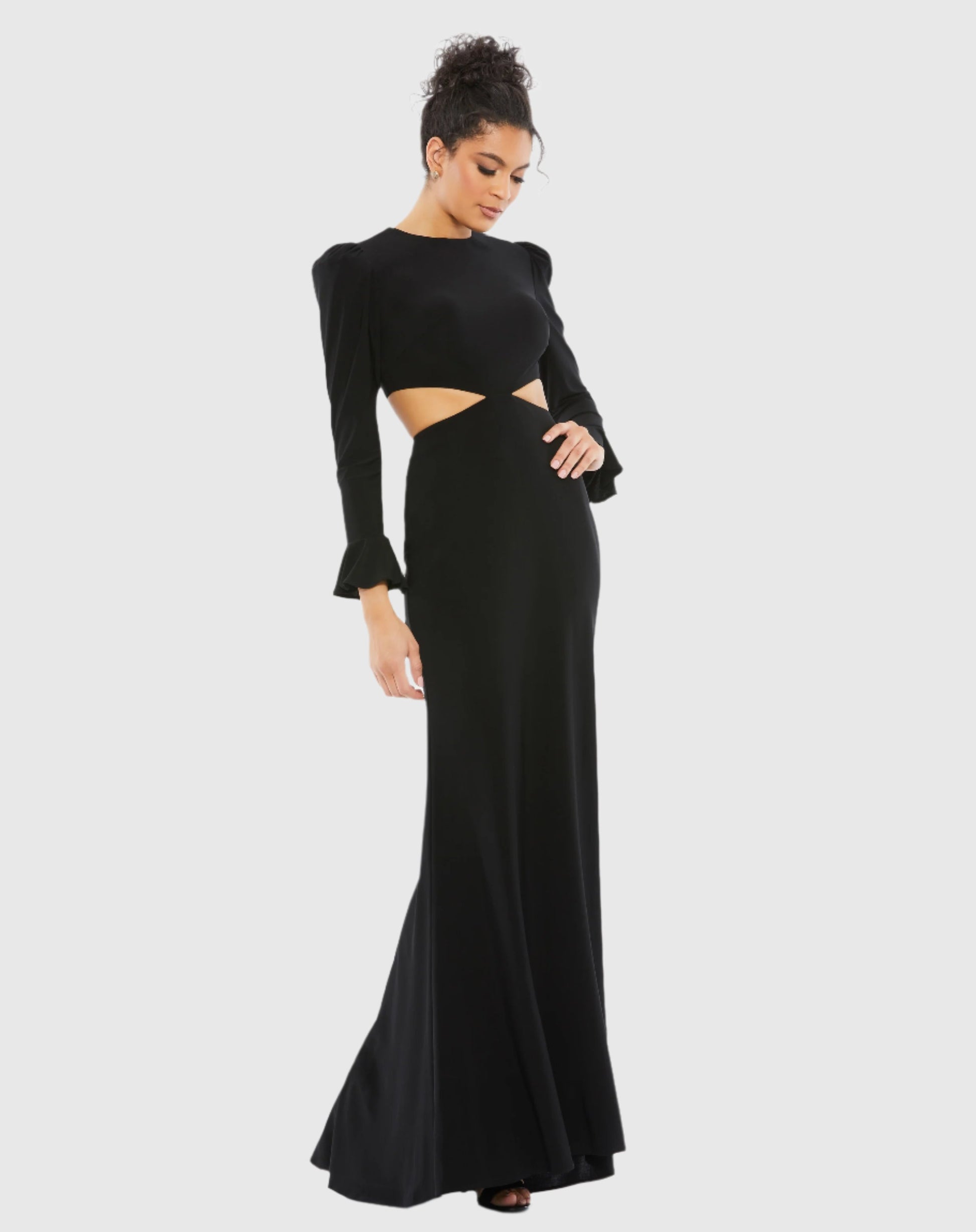 Long Sleeve Puff Shoulder Cut Out Gown