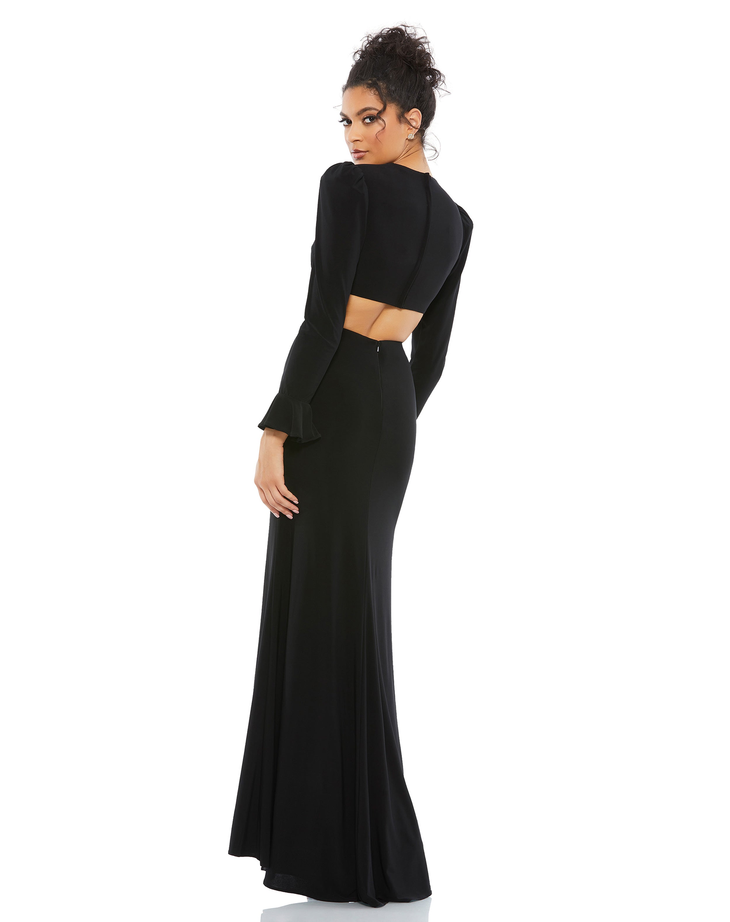 Long Sleeve Puff Shoulder Cut Out Gown