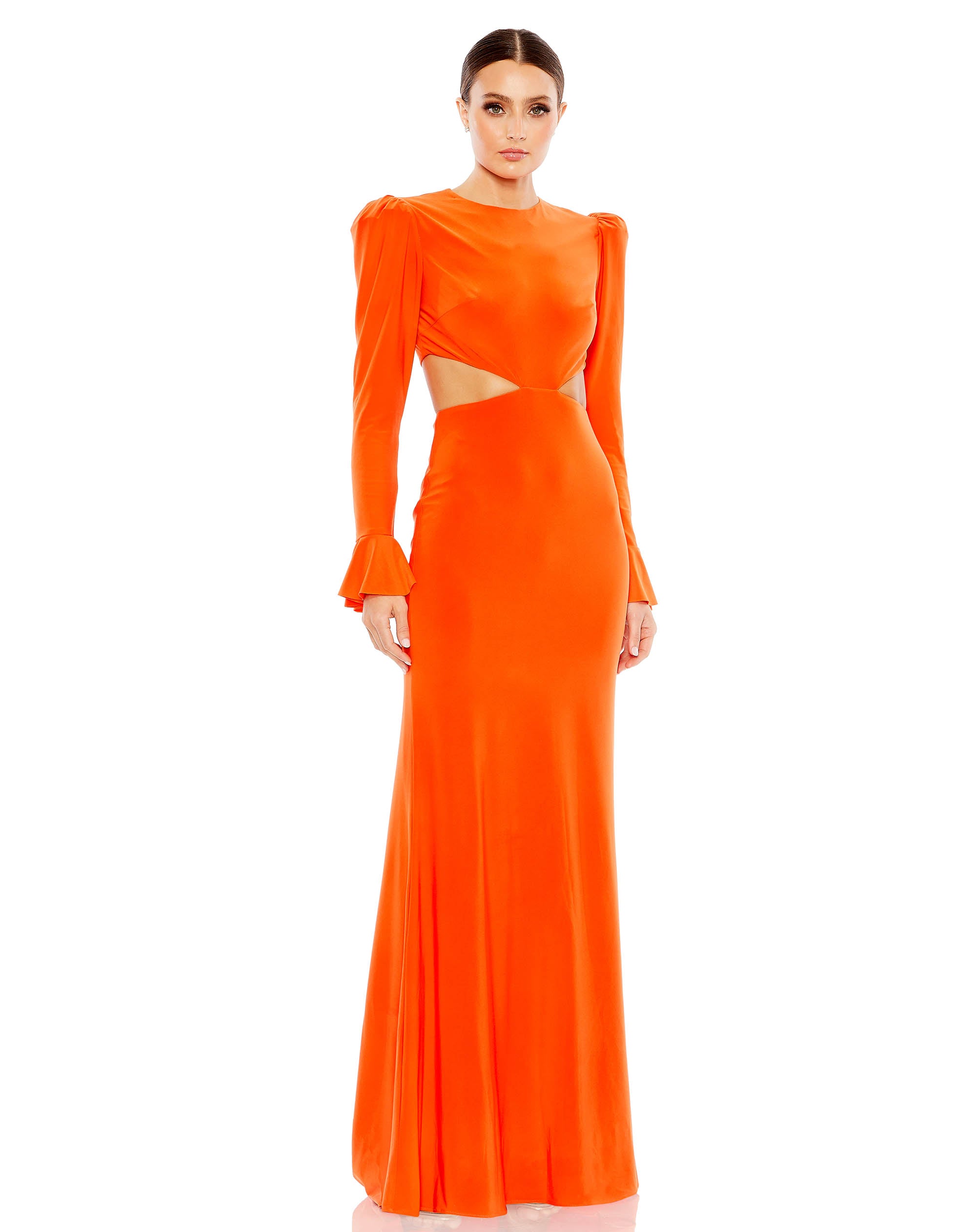 Long Sleeve Puff Shoulder Cut Out Gown
