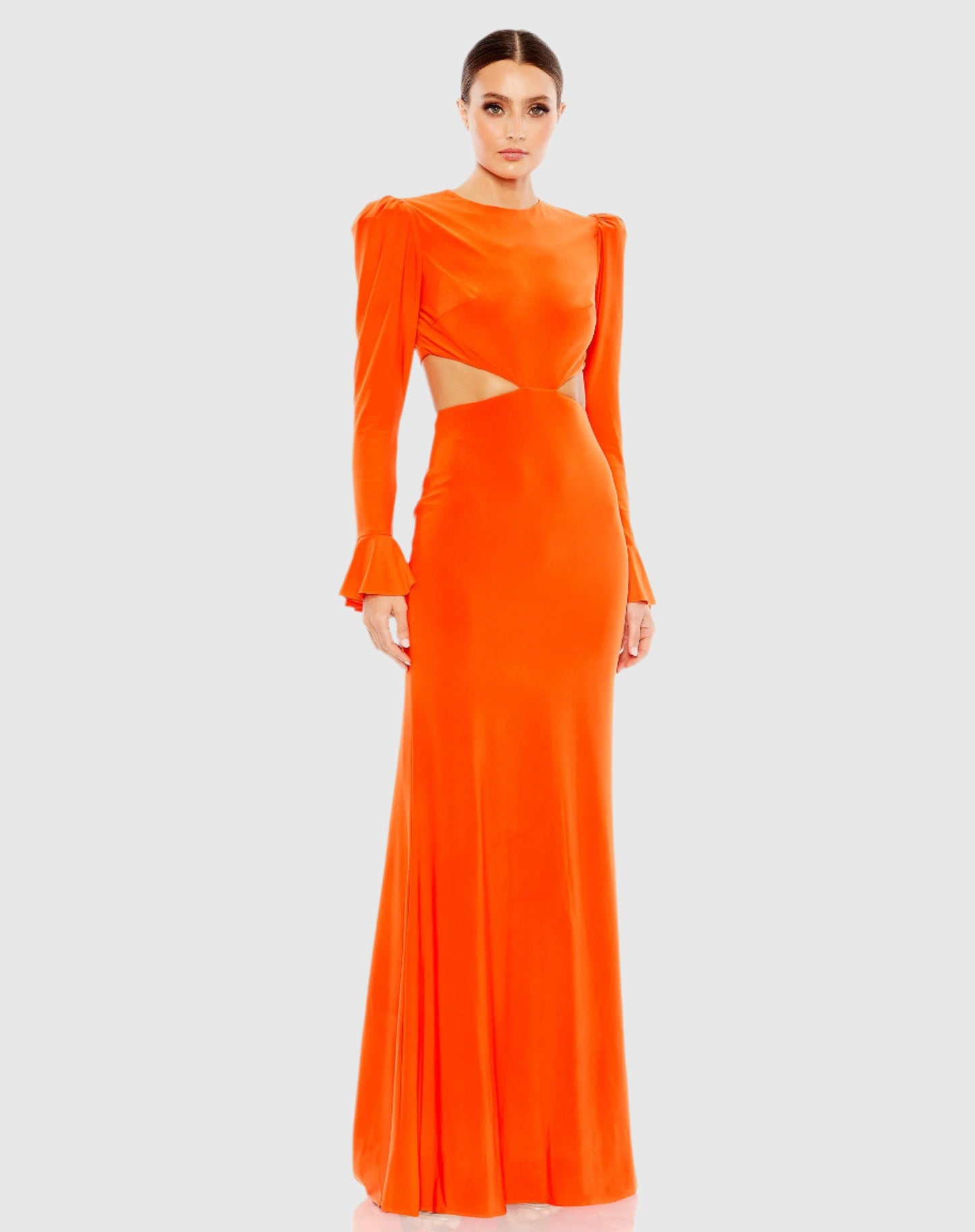 Long Sleeve Puff Shoulder Cut Out Gown