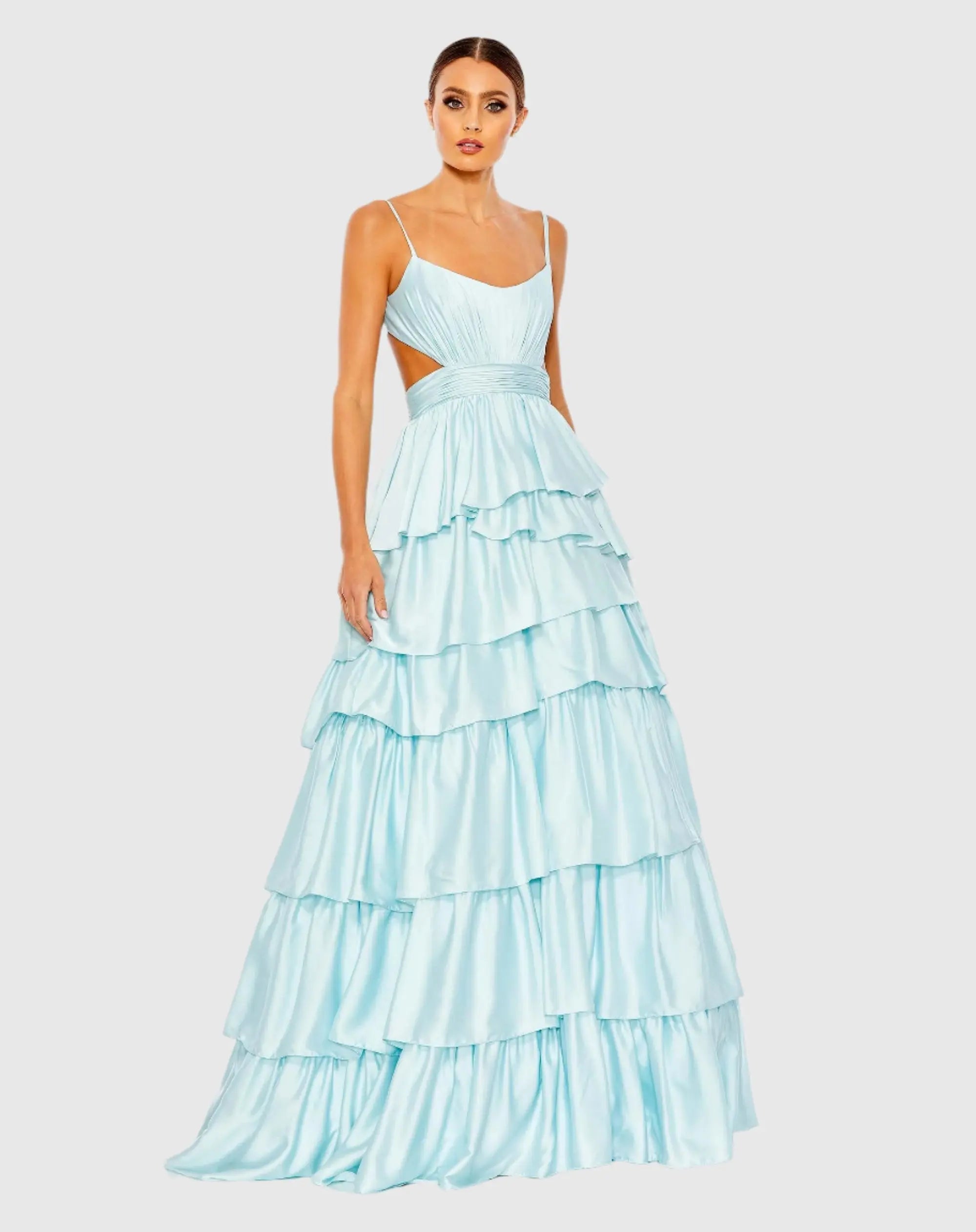 Ruffle Tiered Cut Out Sleeveless Ballgown - Mac Duggal