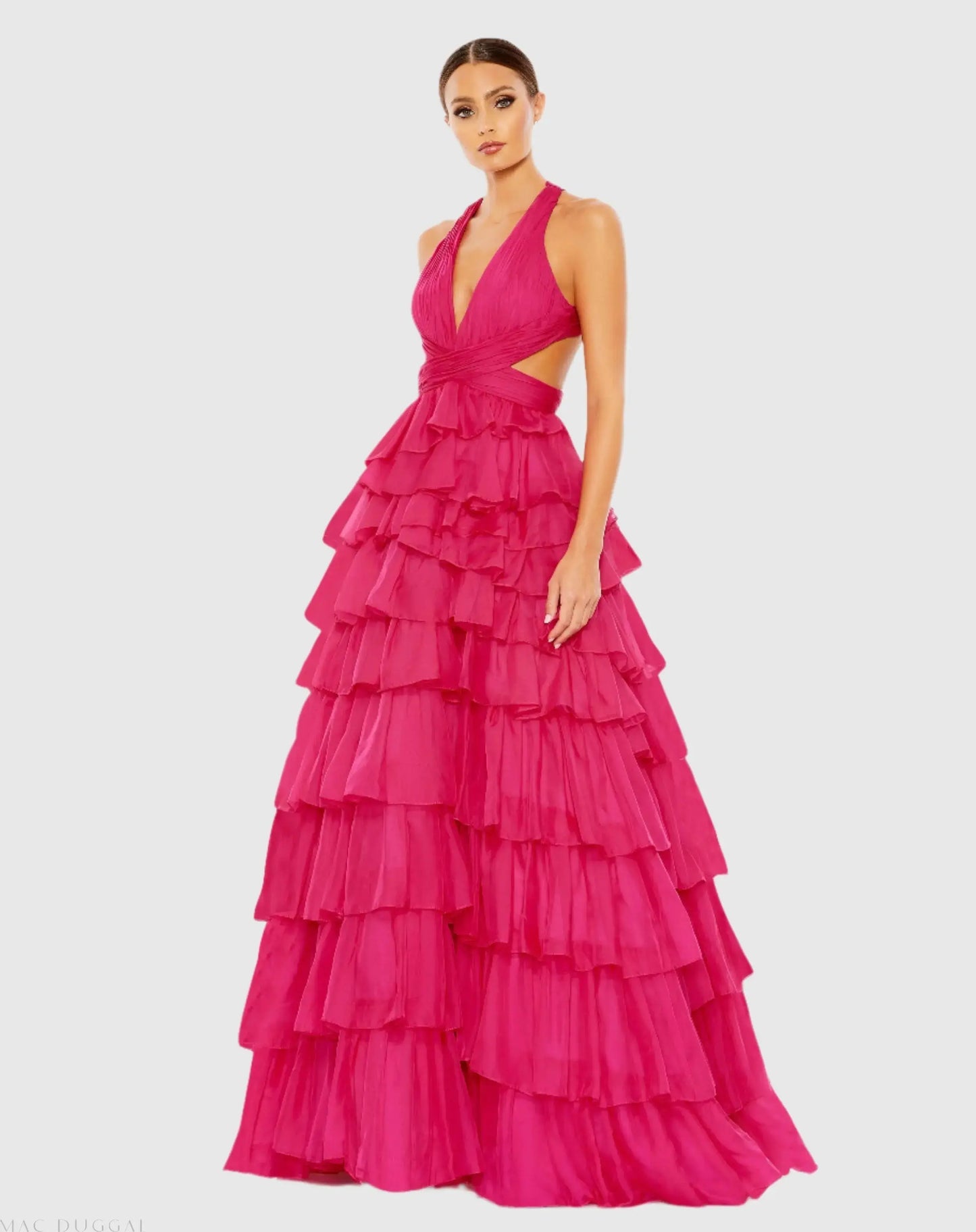 Pink Chiffon Layered Cut Out Ballgown - Mac Duggal