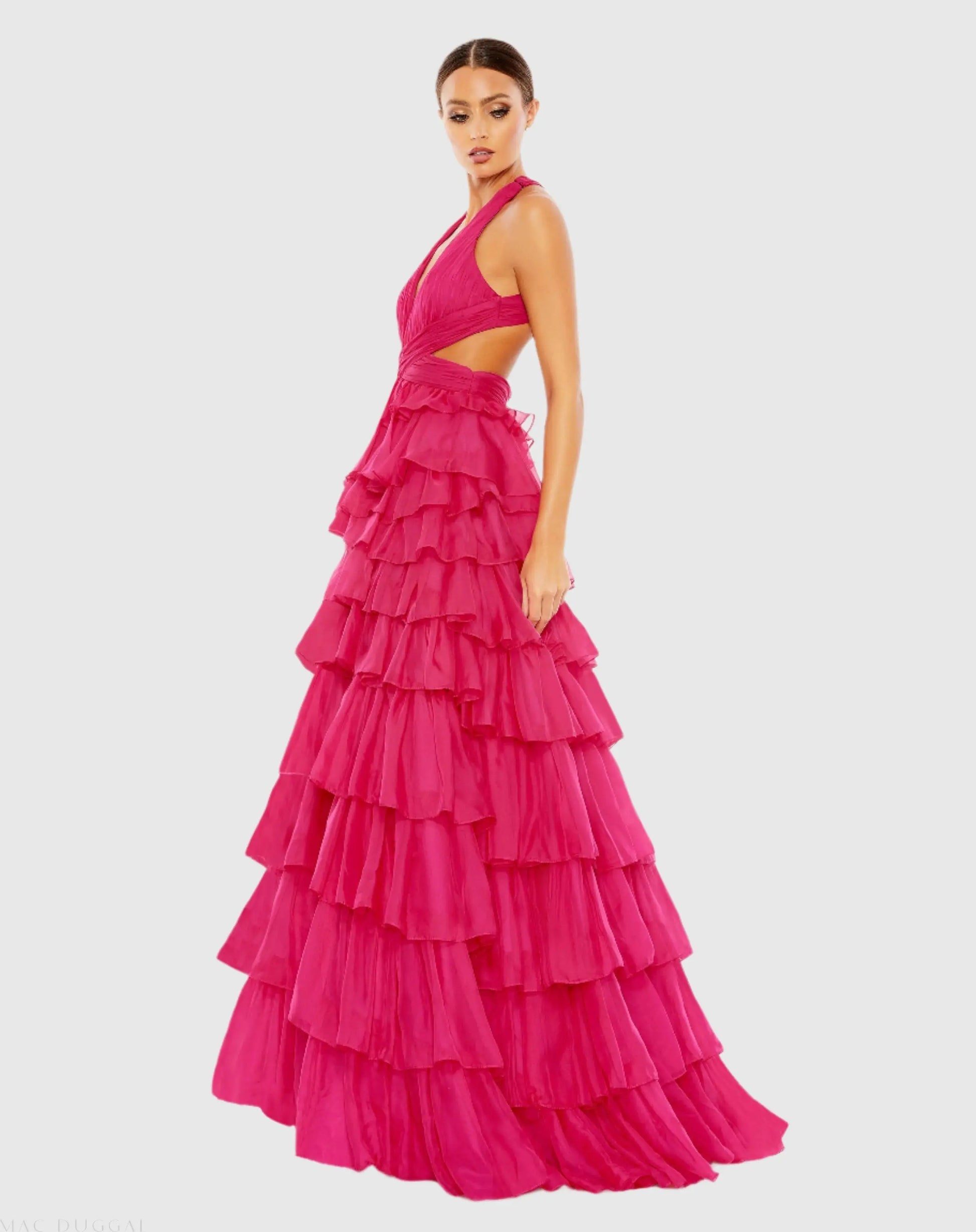 Pink Chiffon Layered Cut Out Ballgown - Mac Duggal