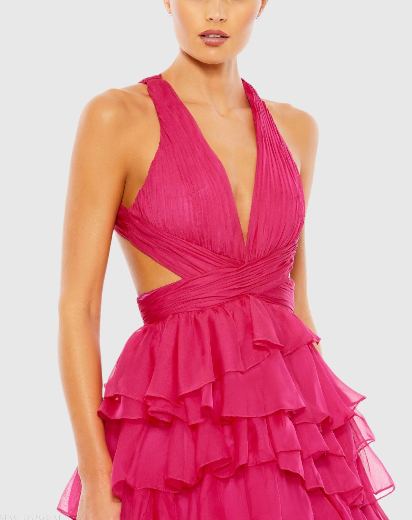 Pink Chiffon Layered Cut Out Ballgown - Mac Duggal